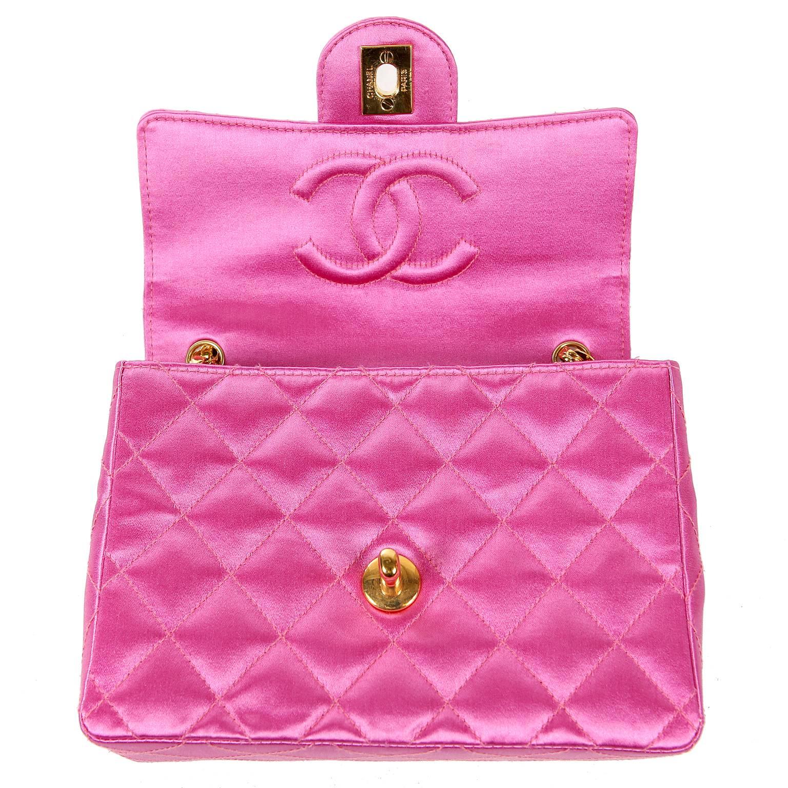 Pink Chanel Fuchsia Satin Mini Classic Flap Bag
