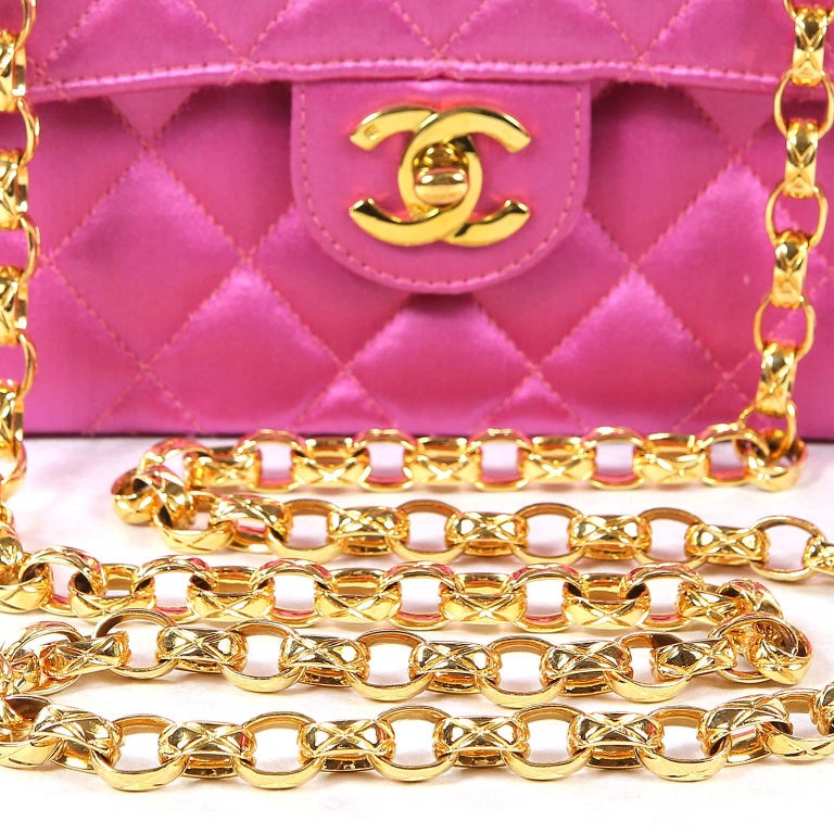 Chanel Fuchsia Satin Mini Classic Flap Bag at 1stDibs | chanel satin ...