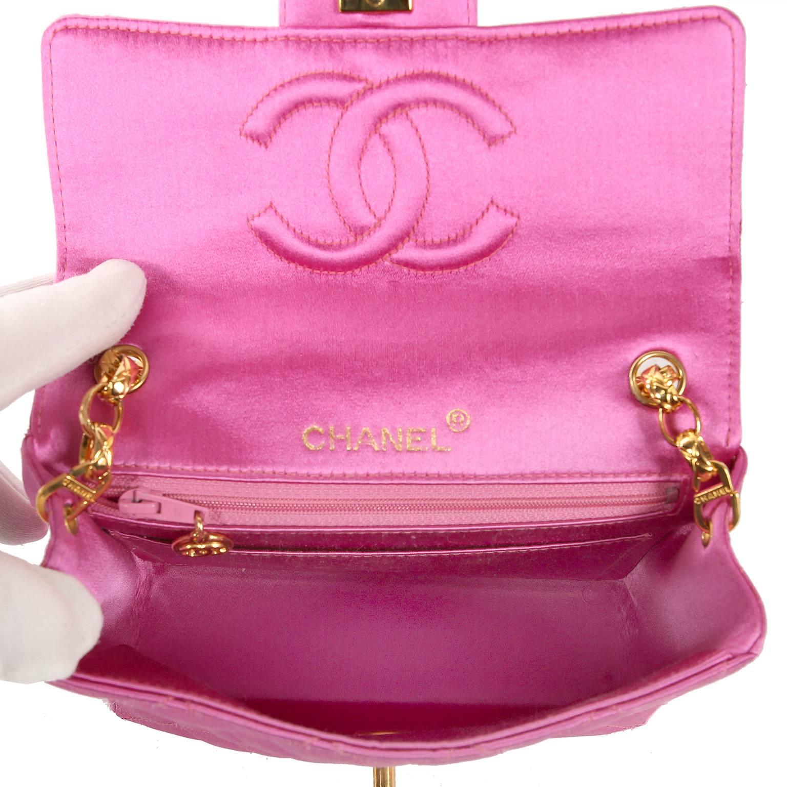 Women's Chanel Fuchsia Satin Mini Classic Flap Bag