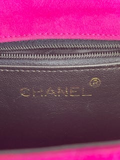 Chanel fuchsia suede pearl clutch bag