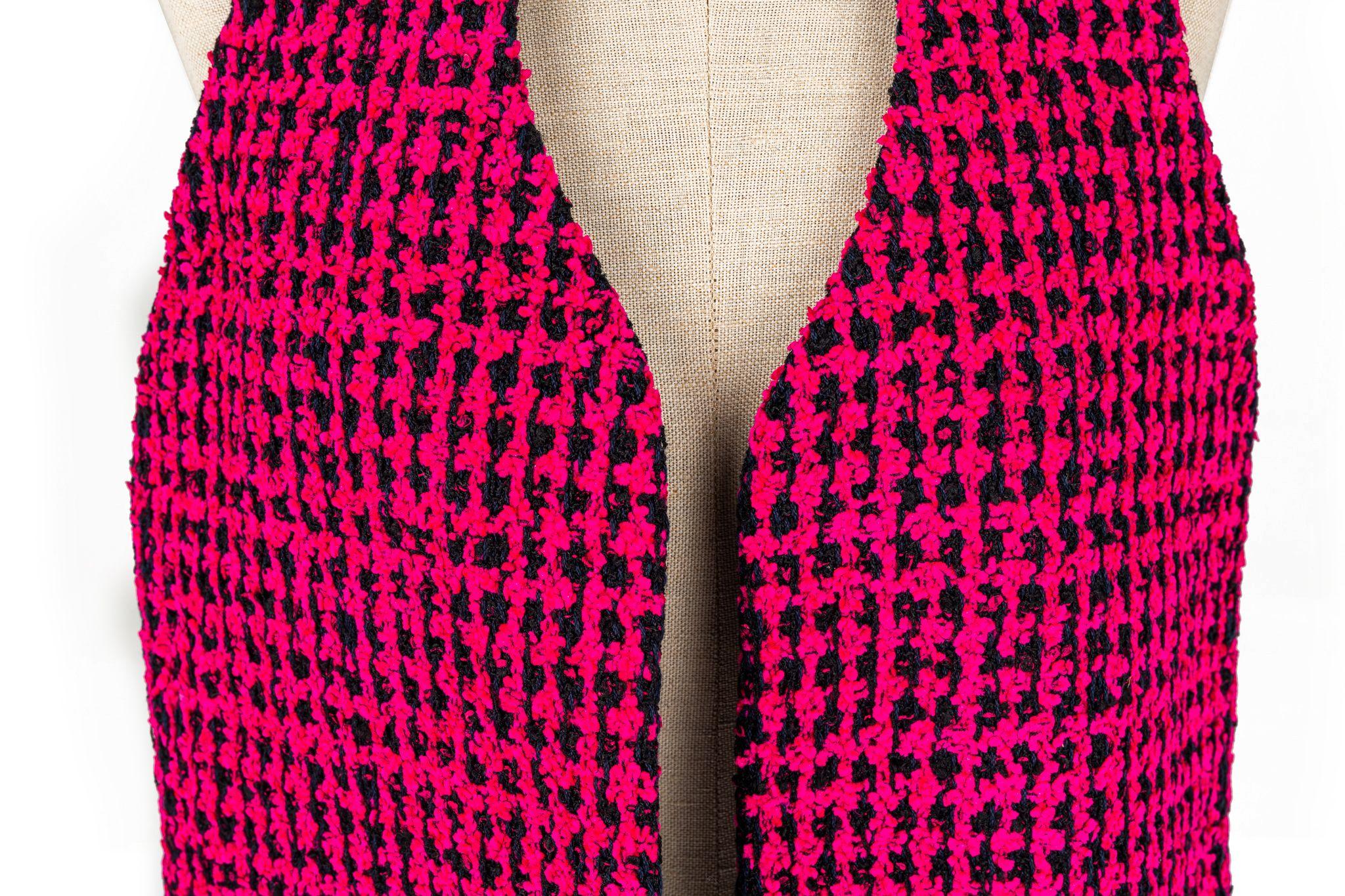Red Chanel Fuchsia Tweed Leather Scarf For Sale