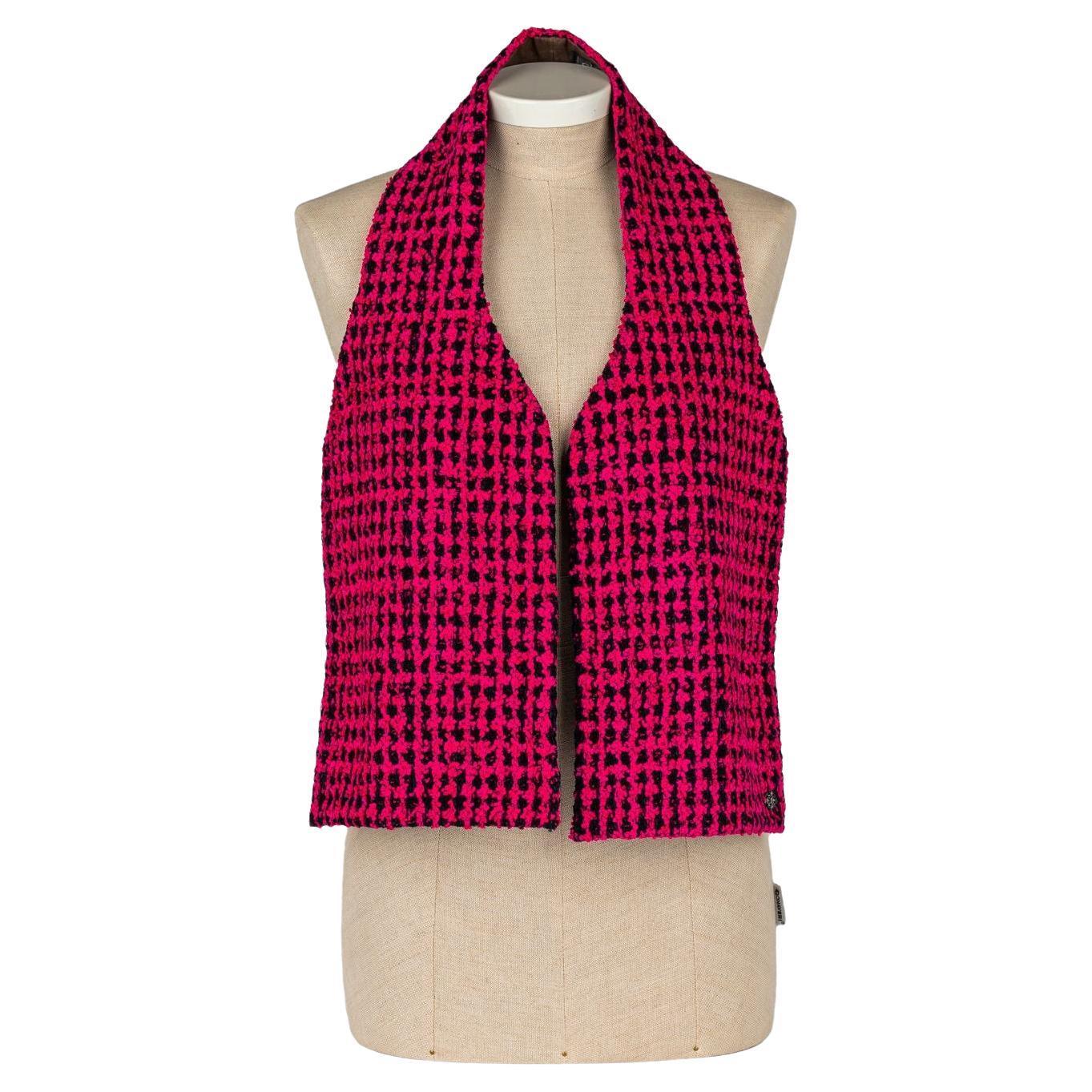 Chanel Fuchsia Tweed Leather Scarf For Sale