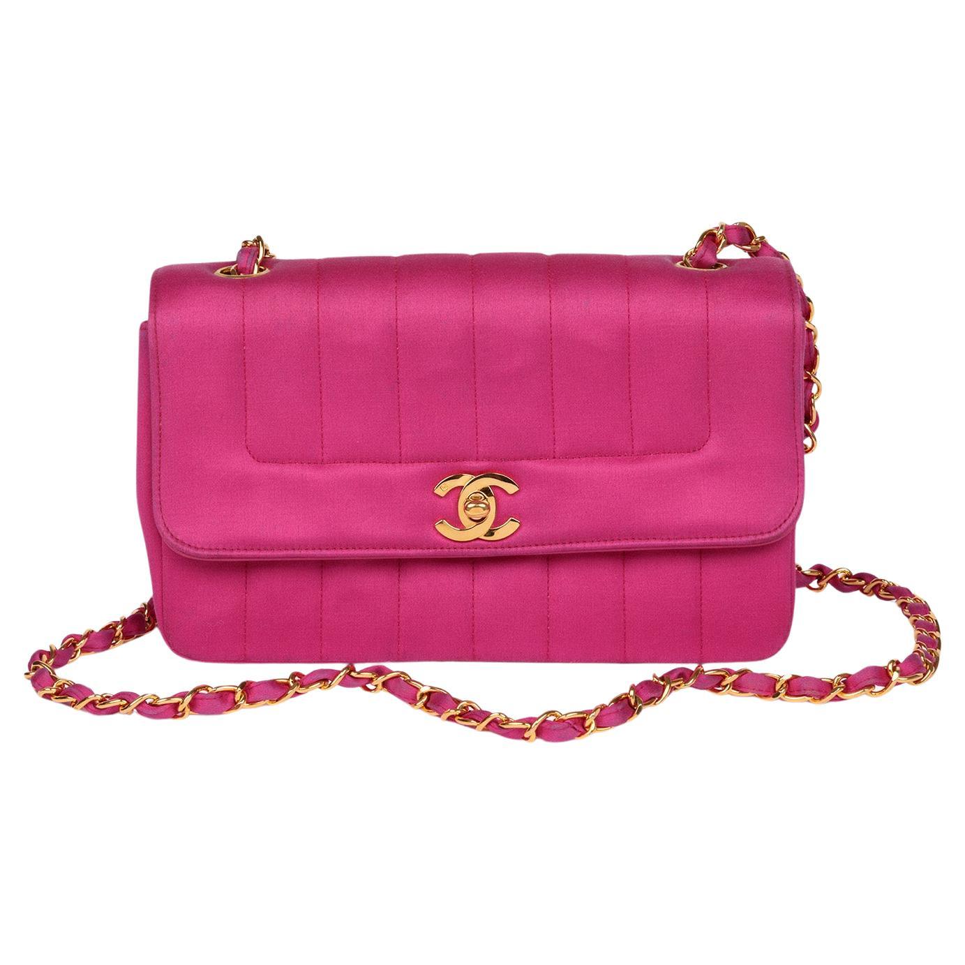 Chanel  Fuchsia Vertical Quilted Velvet Small Diana Classic Single Flap