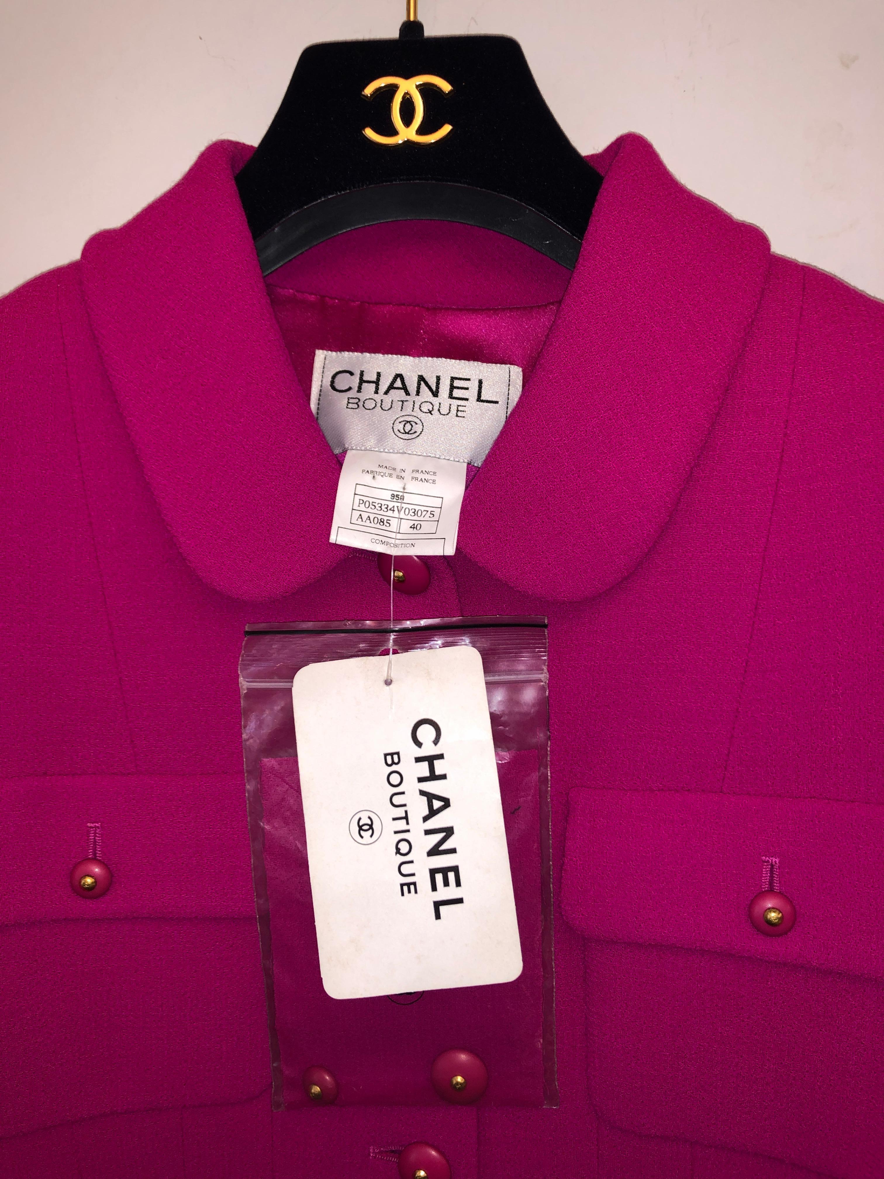 Chanel Fuchsia Wool Jacket For Sale 3