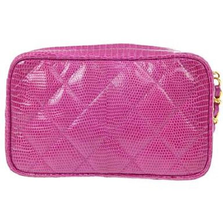 Chanel Fucshia Pink Exotic Skin Leather Gold Tassel Small Evening Clutch Bag In Good Condition In Chicago, IL