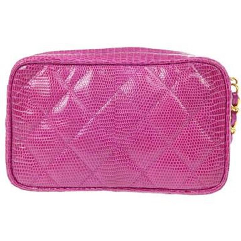 Women's Chanel Fucshia Pink Exotic Skin Leather Gold Tassel Small Evening Clutch Bag For Sale