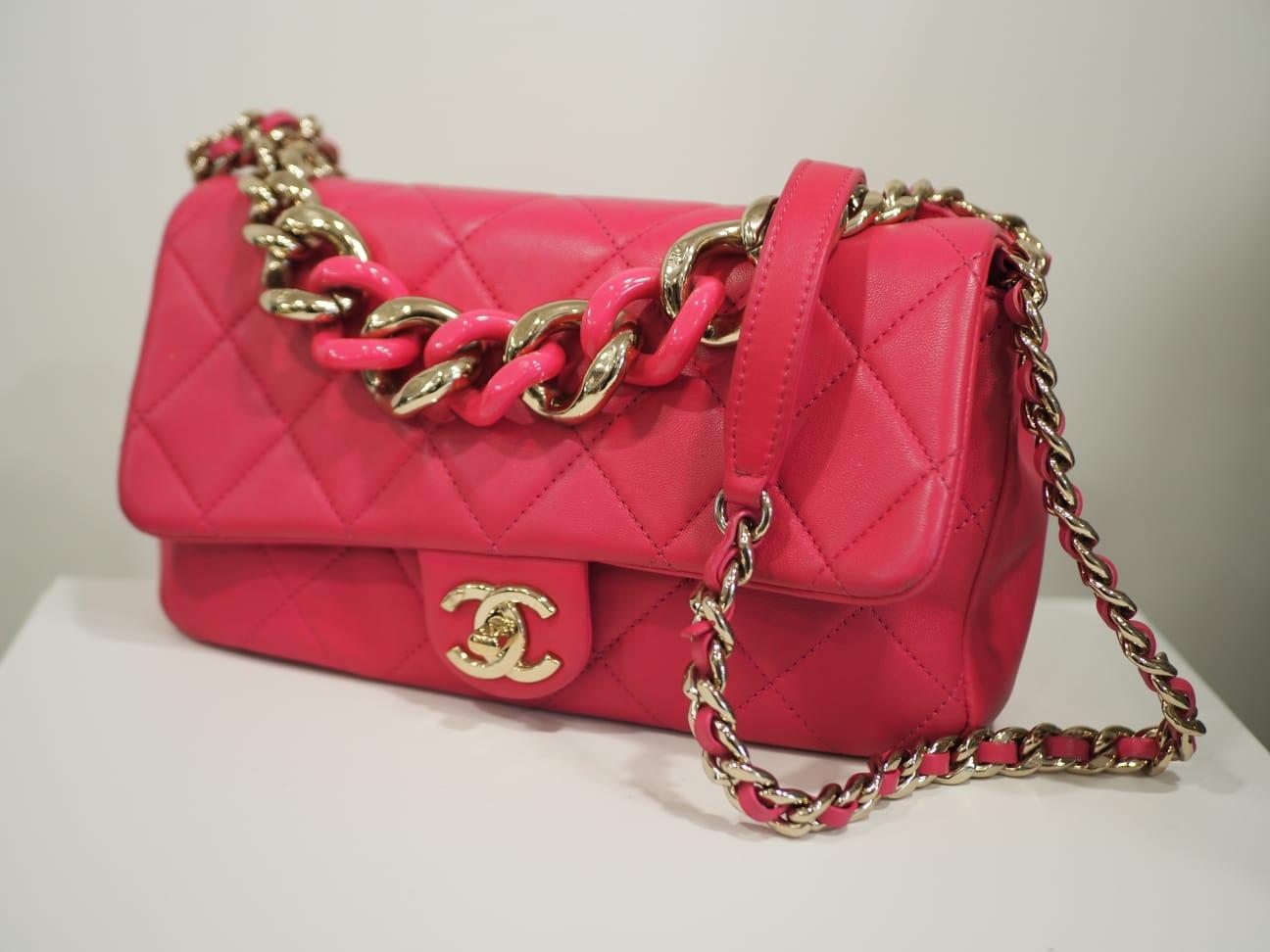 Chanel fucsia leather gold hardware 19 timeless shoulder handle bag 2