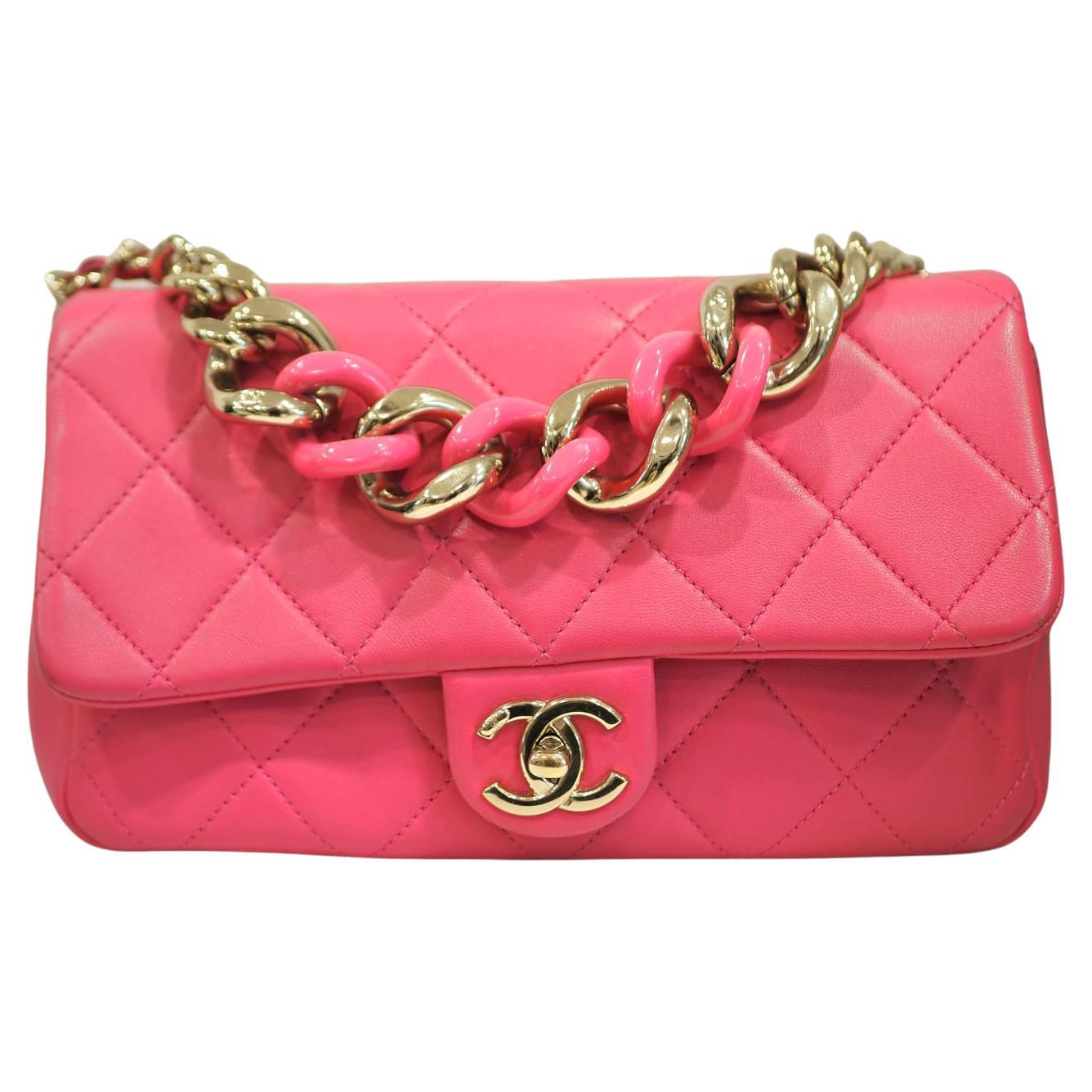 Chanel fucsia leather gold hardware 19 timeless shoulder handle bag