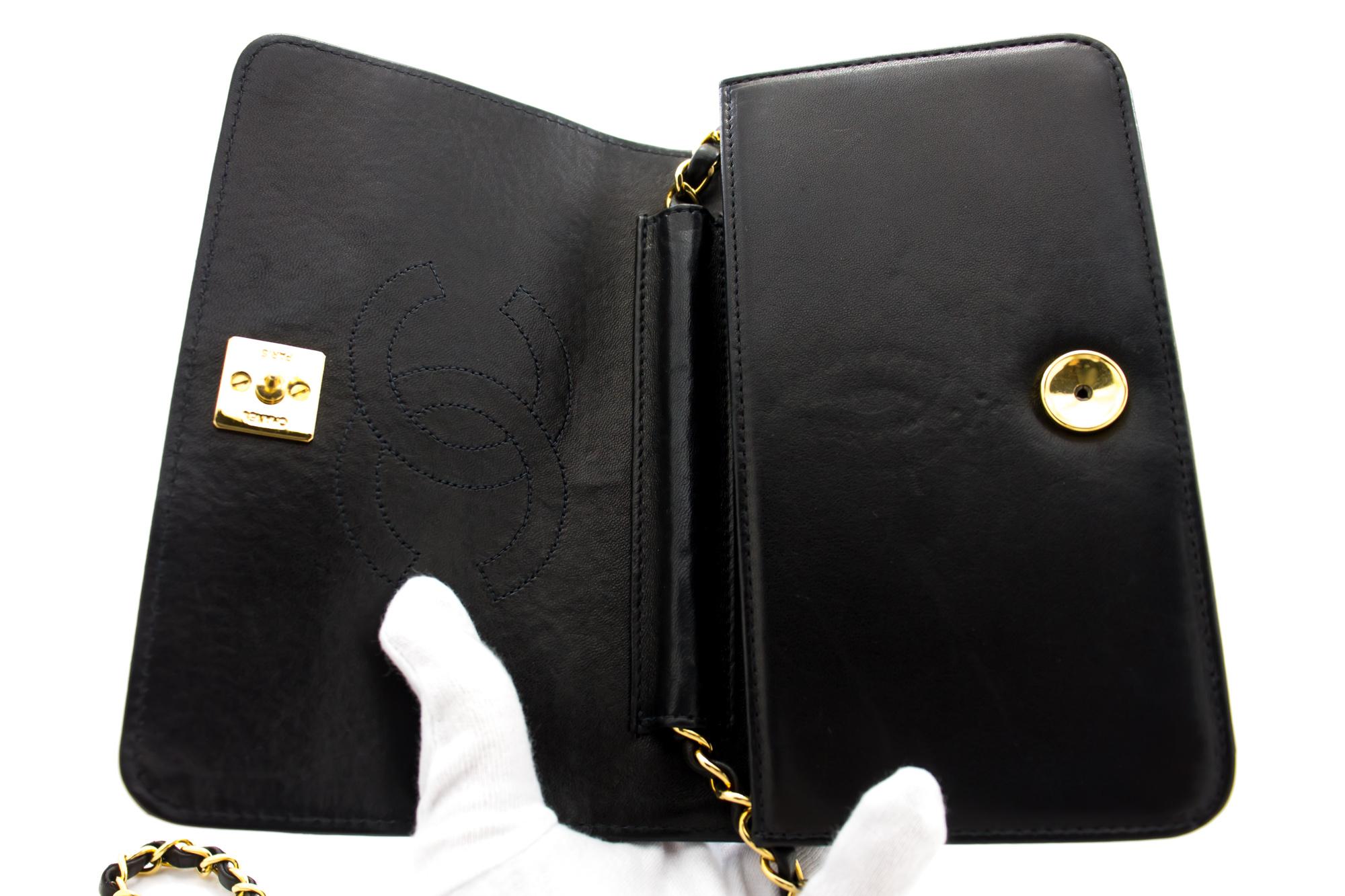 CHANEL Bolso de hombro con solapa y cadena completa Clutch negro Piel de cordero acolchada 5