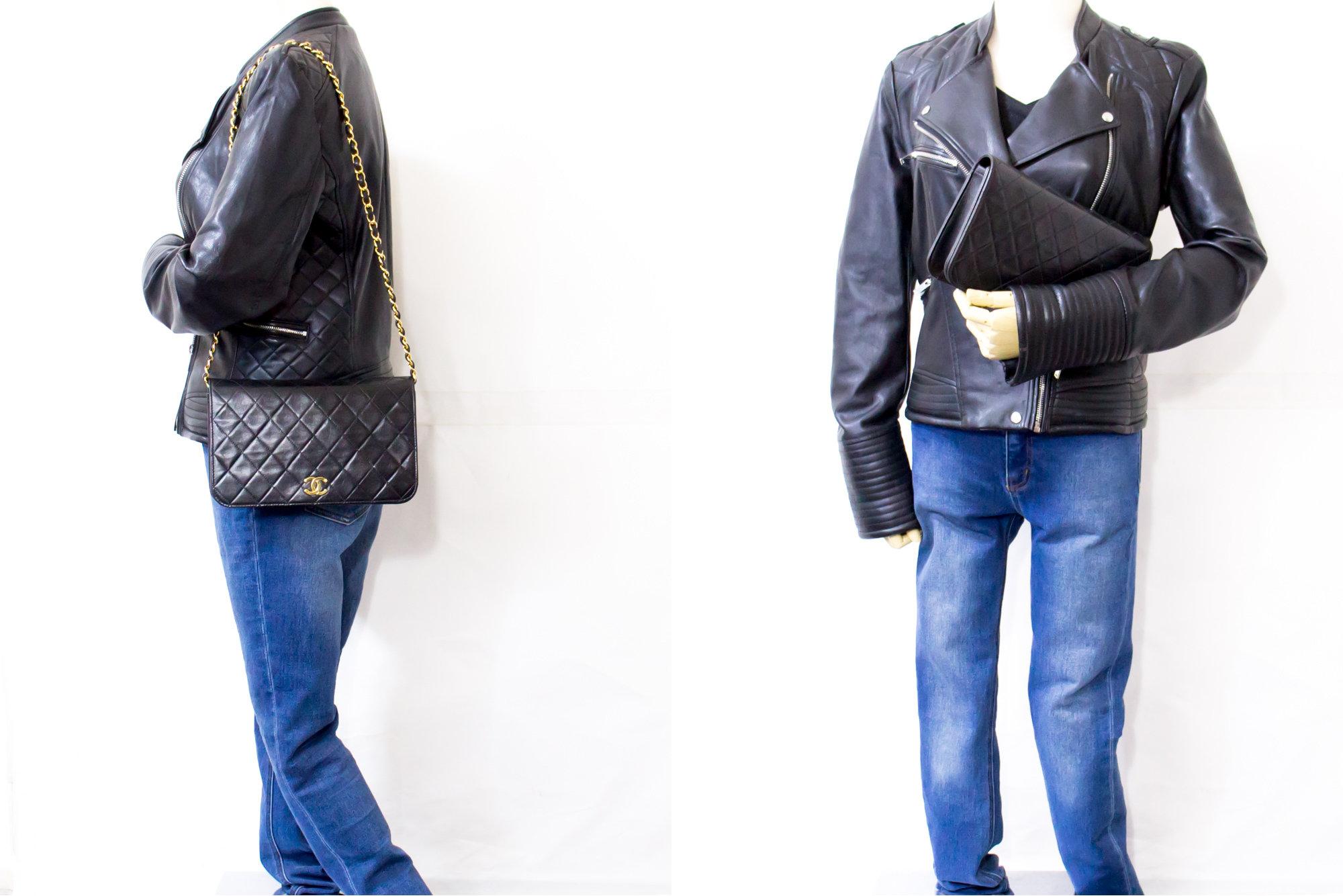 CHANEL Full Chain Flap Shoulder Bag Black Clutch Quilted Lambskin 6