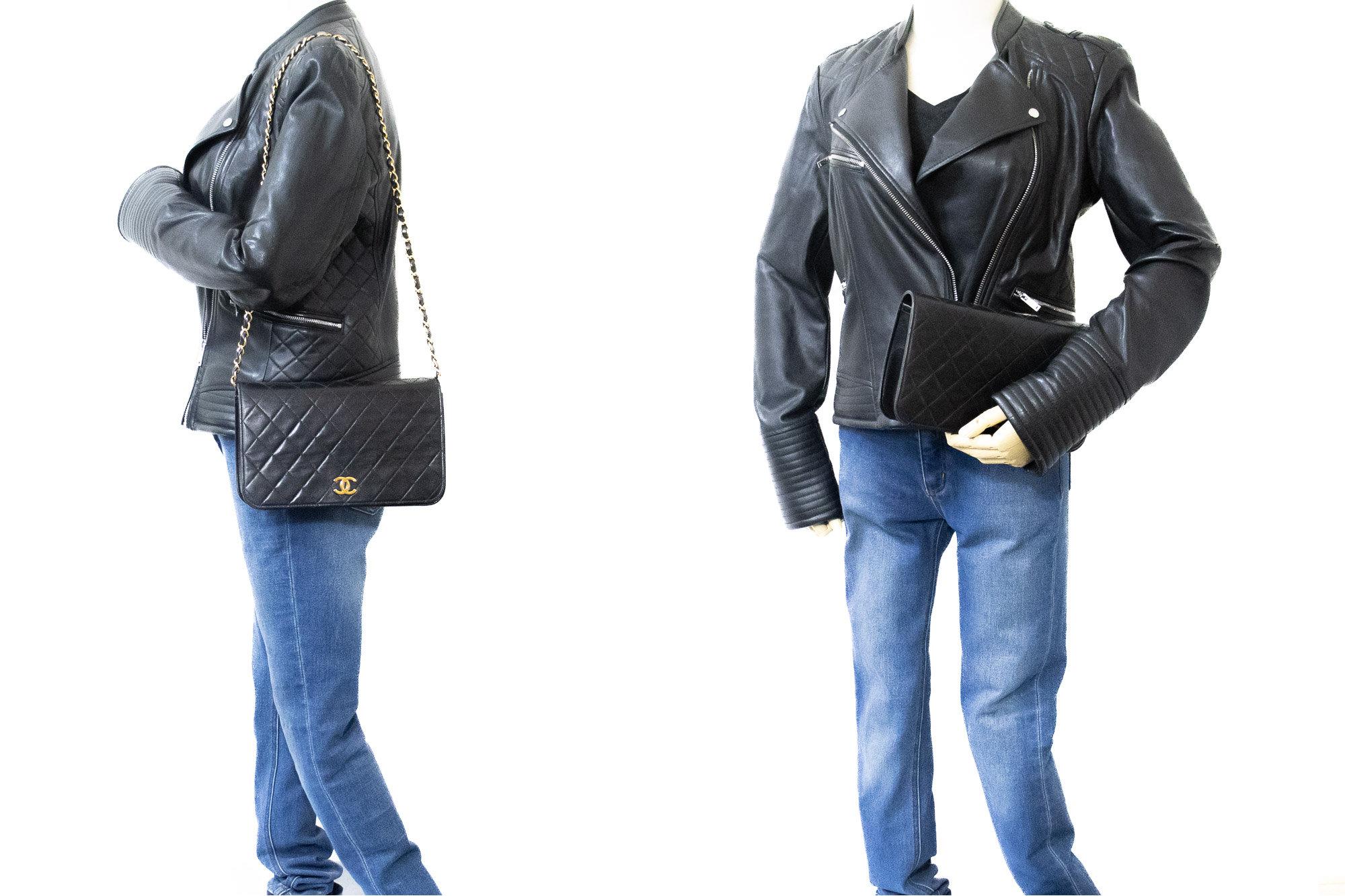 CHANEL Full Chain Flap Shoulder Bag Black Clutch Quilted Lambskin 7