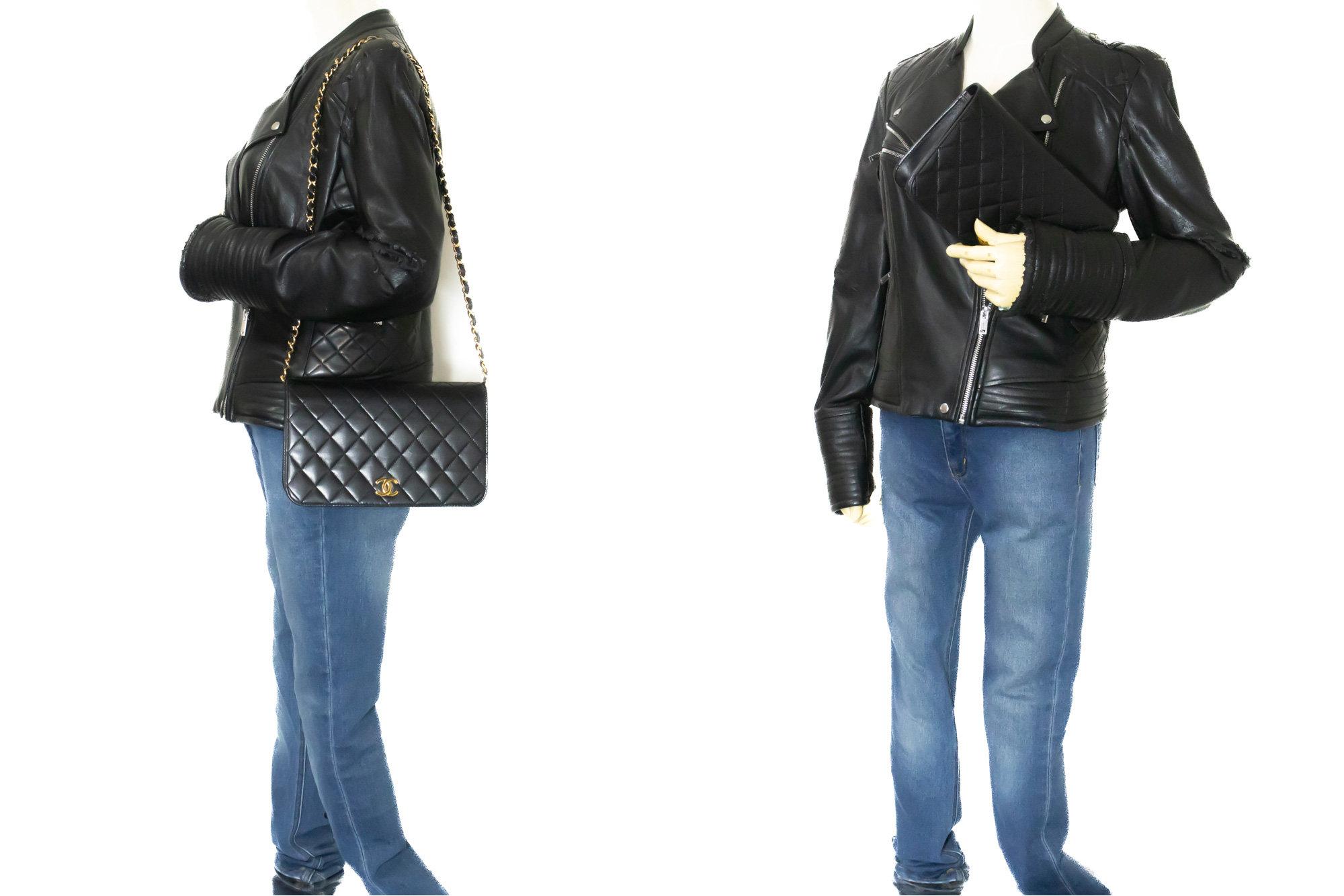 CHANEL Full Chain Flap Shoulder Bag Black Clutch Quilted Lambskin For Sale 7