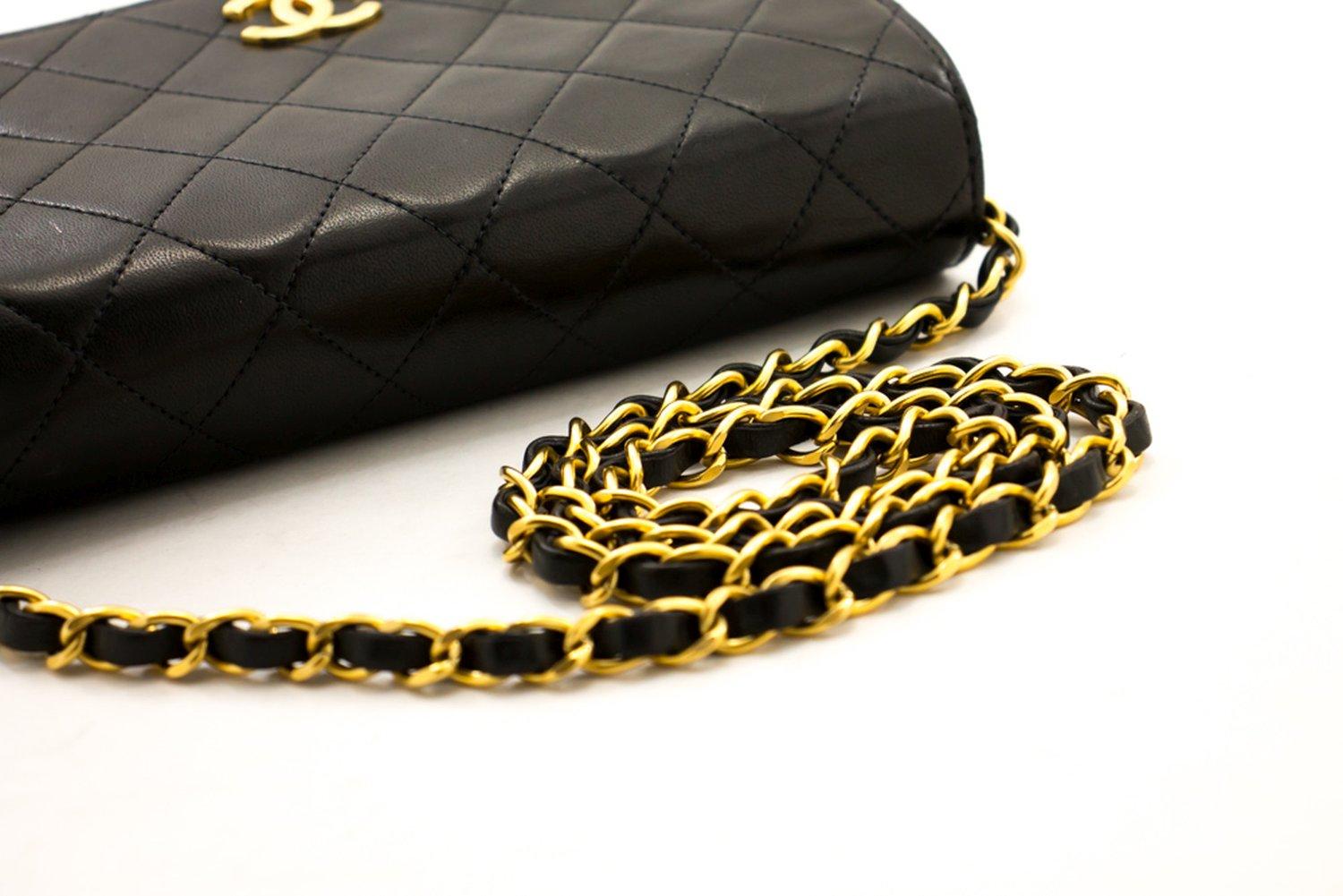 CHANEL Full Chain Flap Shoulder Bag Black Clutch Quilted Lambskin 9
