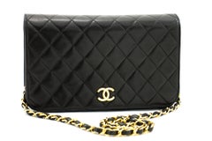 CHANEL Full Chain Flap Umhängetasche Schwarz Clutch aus gestepptem Lammfell