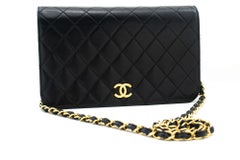 CHANEL Full Chain Flap Shoulder Bag Black Clutch Quilted Lambskin