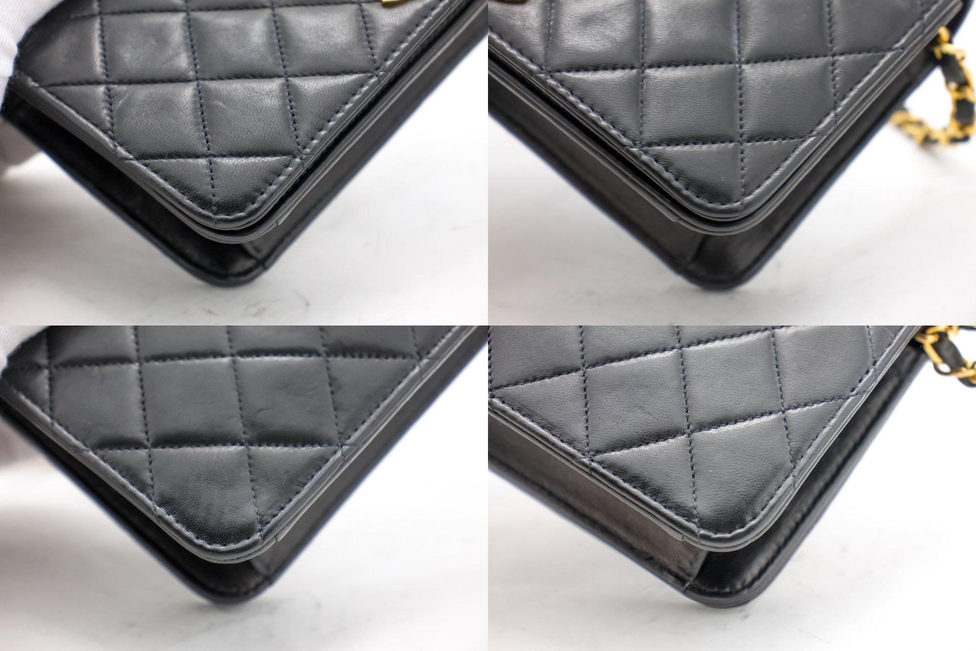 CHANEL Bolso de hombro con solapa y cadena completa Clutch negro Piel de cordero acolchada 1