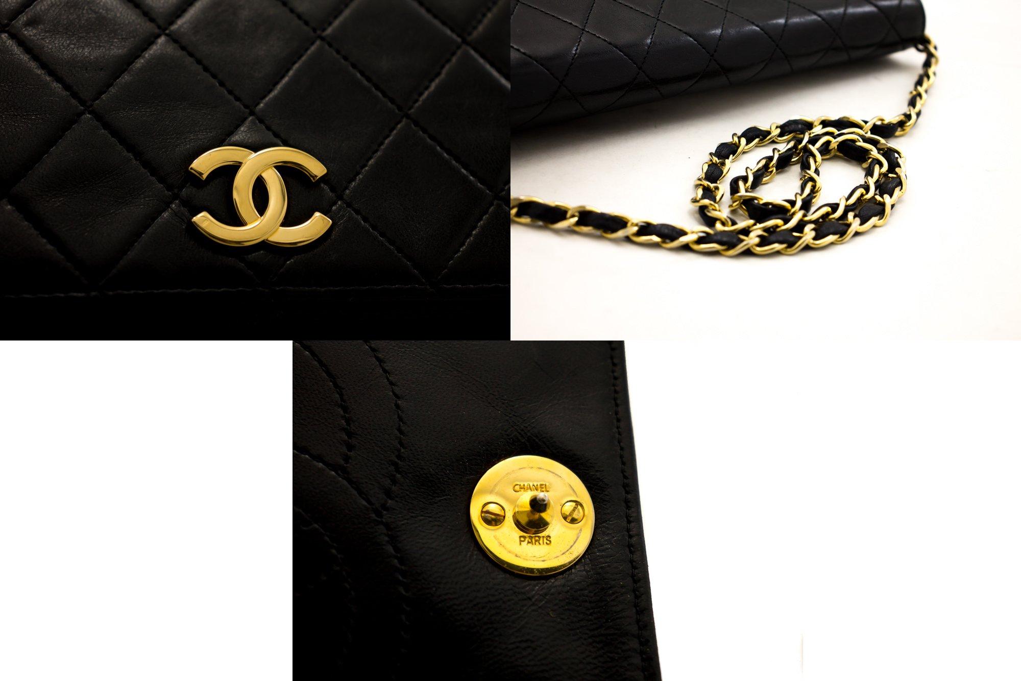 Women's CHANEL Full Chain Flap Shoulder Bag Black Clutch Quilted Lambskin