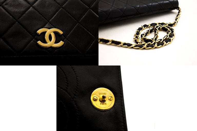 Chanel Chain Shoulder Bag Clutch Black Quilted Flap Lambskin Purse K05