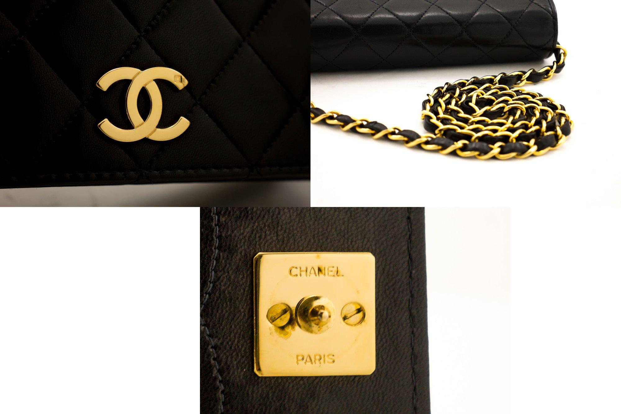 Women's CHANEL Full Chain Flap Shoulder Bag Black Clutch Quilted Lambskin