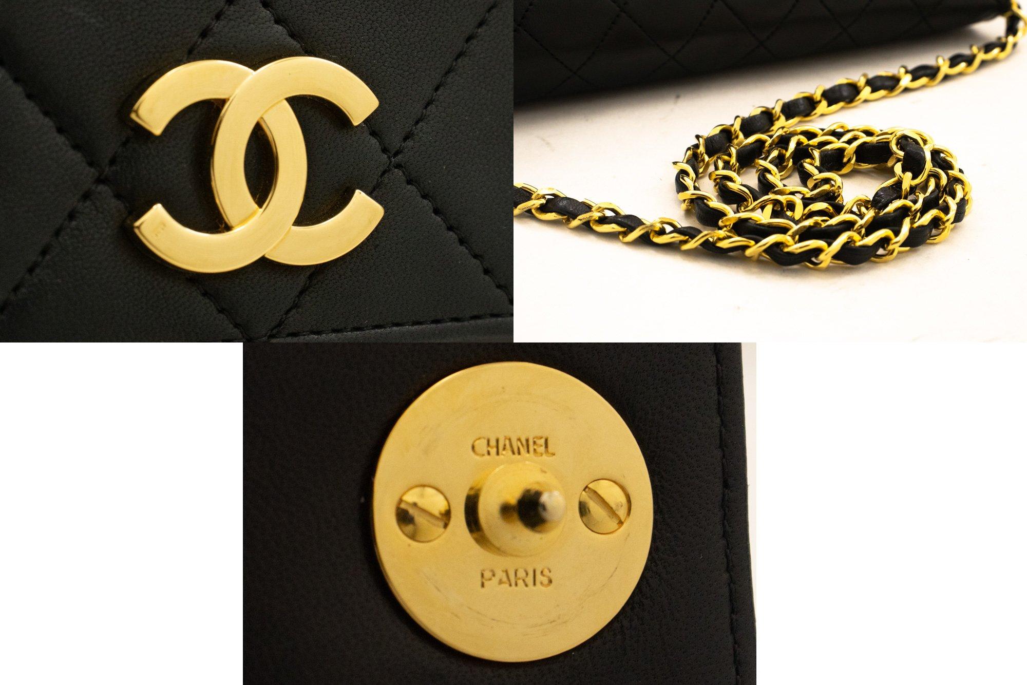 CHANEL - Sac à bandoulière à rabat avec chaîne complète - Cuir d'agneau matelassé noir - Clutch 3