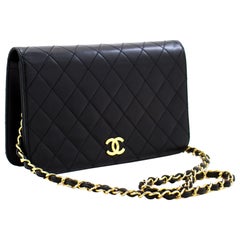 CHANEL Full Chain Flap Shoulder Bag Black Clutch Quilted Lambskin