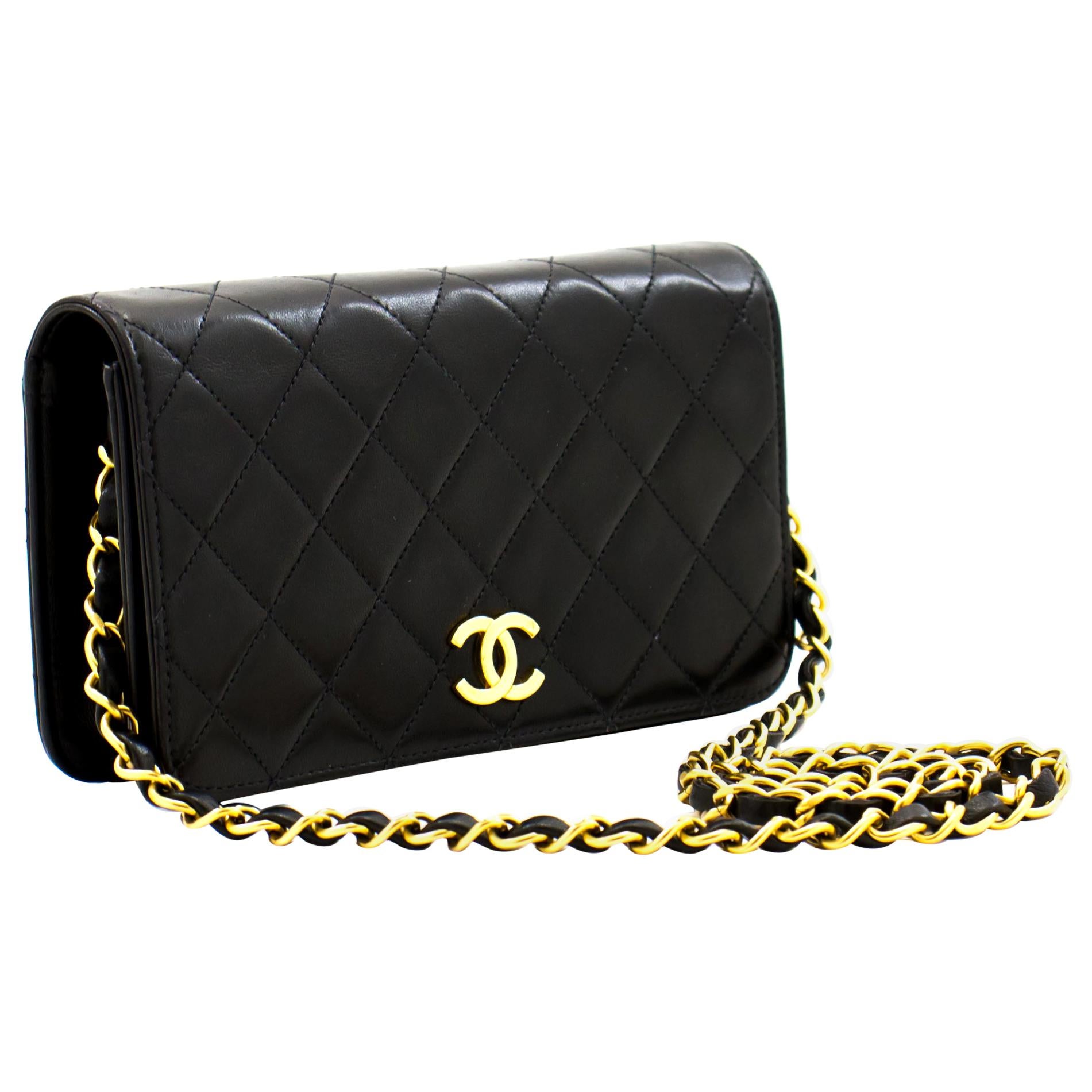 CHANEL Full Chain Flap Shoulder Bag Black Clutch Quilted Lambskin