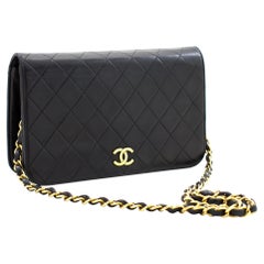 Vintage CHANEL Full Chain Flap Shoulder Bag Black Clutch Quilted Lambskin