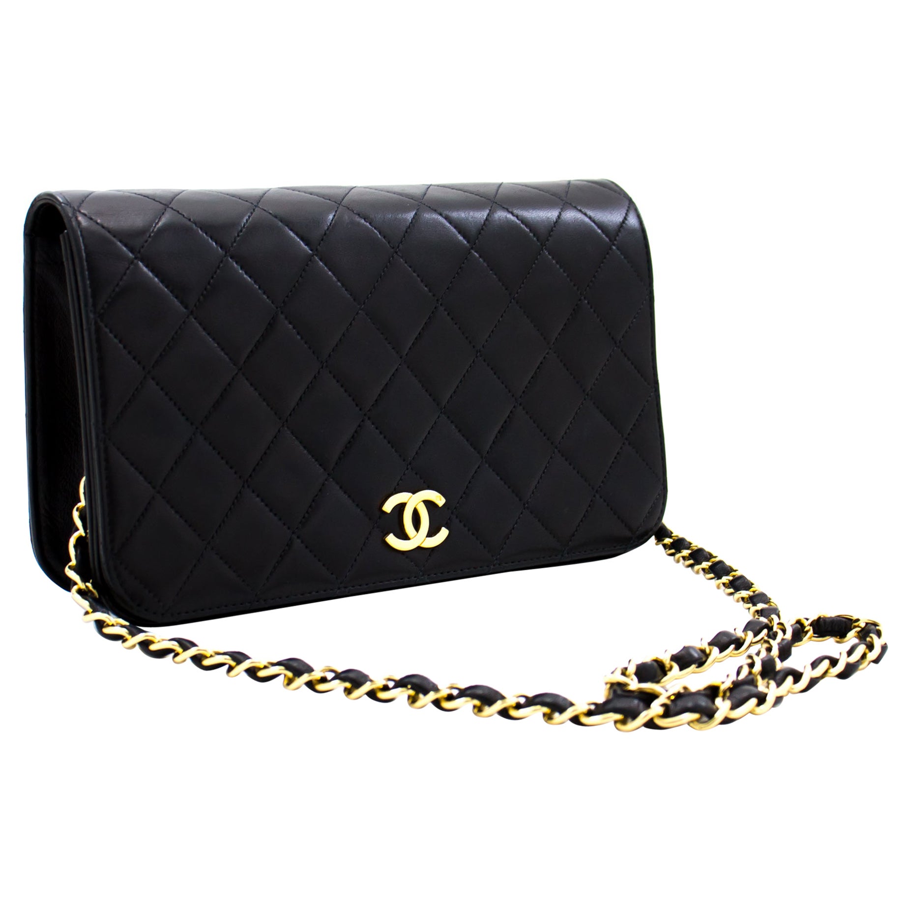 CHANEL Full Chain Flap Shoulder Bag Black Clutch Quilted Lambskin For Sale