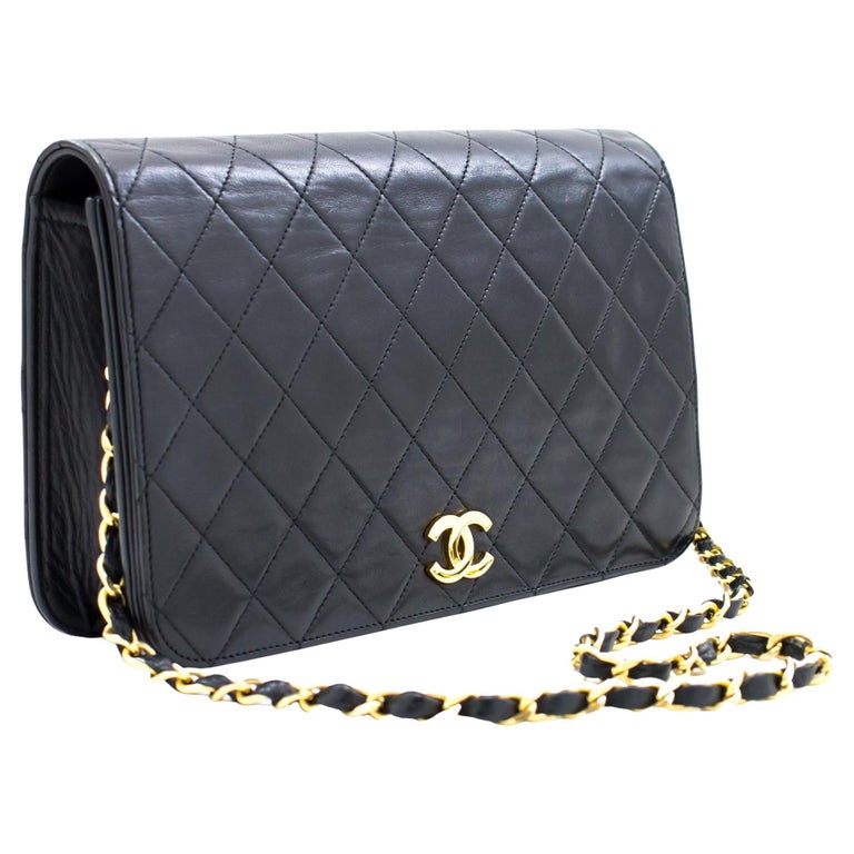 CHANEL Full Chain Flap Shoulder Bag Black Clutch Quilted Lambskin For ...