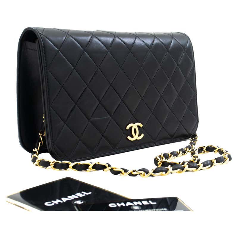 CHANEL Full Chain Flap Shoulder Crossbody Bag Black Quilted Lamb For ...