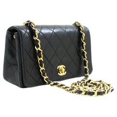 Used CHANEL Full Chain Flap Shoulder Bag Black Clutch Quilted Lambskin