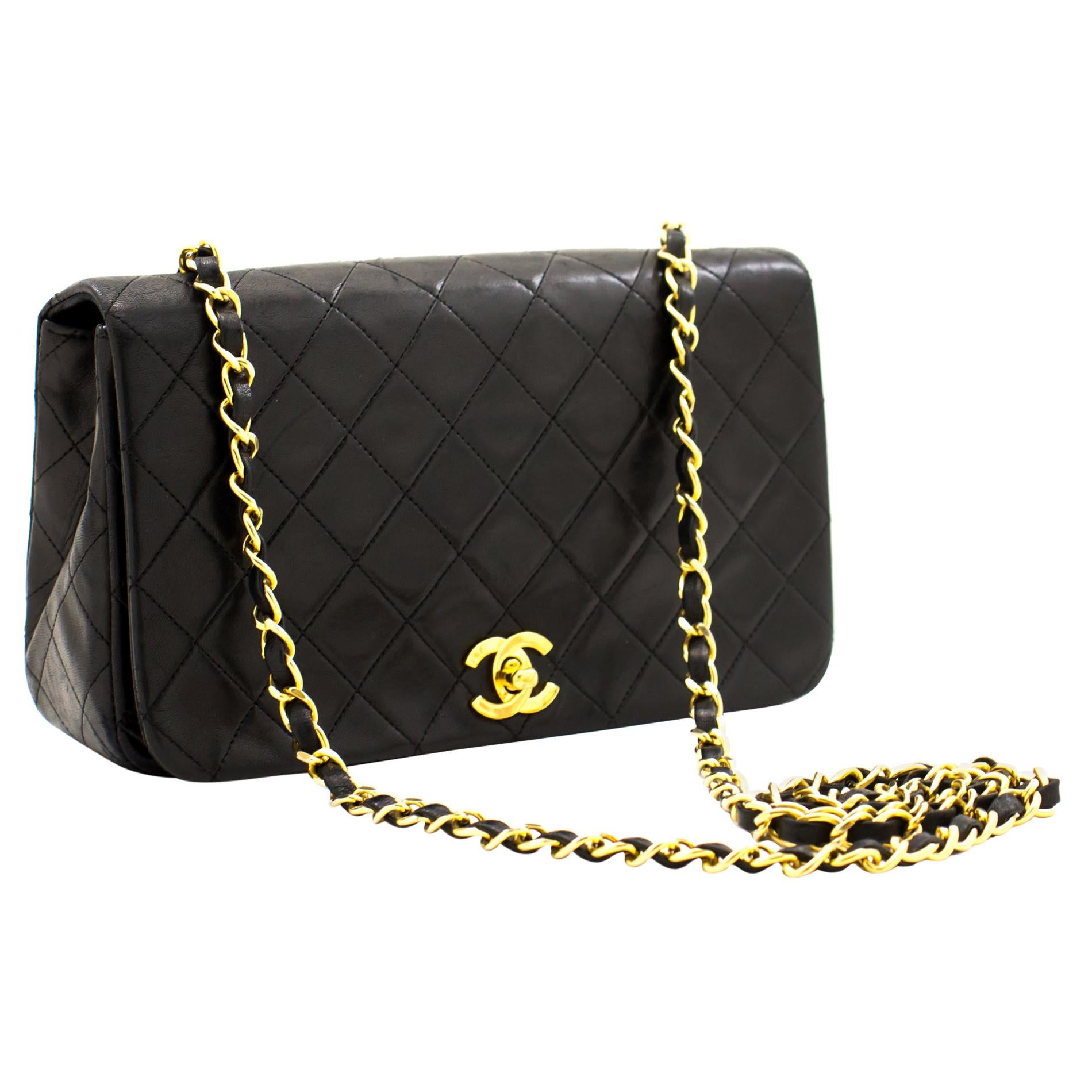 CHANEL Full Chain Flap Shoulder Bag Black Quilted Lambskin