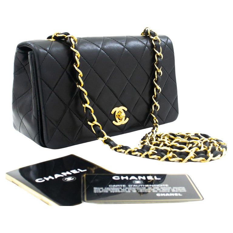 CHANEL Small Chain Shoulder Bag Clutch Black Quilted Flap Lambskin j85 in  2023
