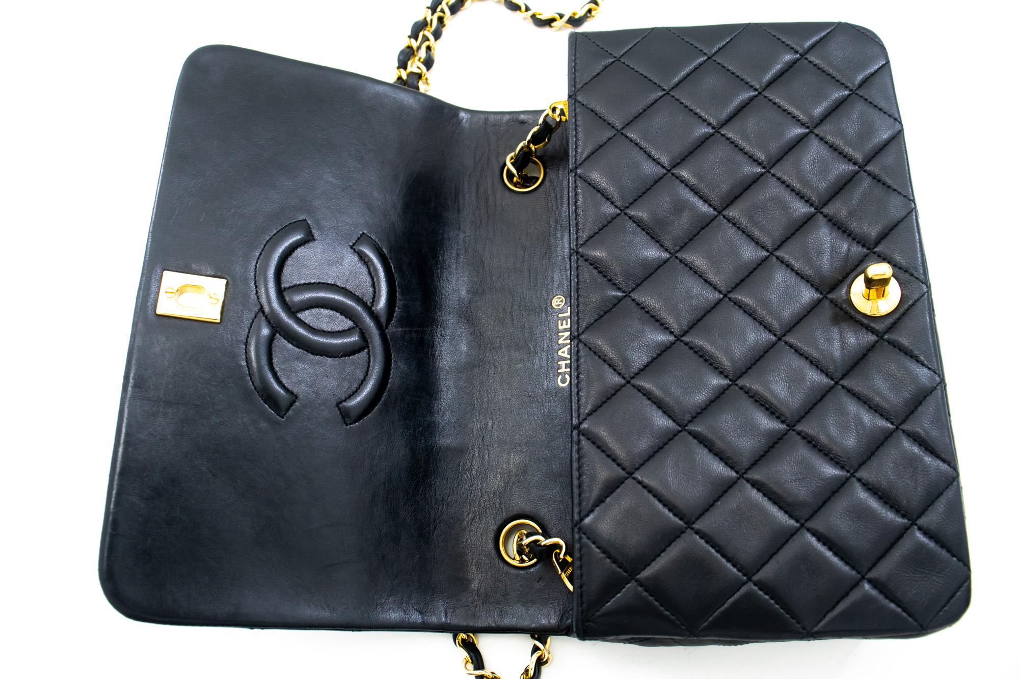 CHANEL Full Chain Flap Shoulder Bag Black Quilted Purse Lambskin 6