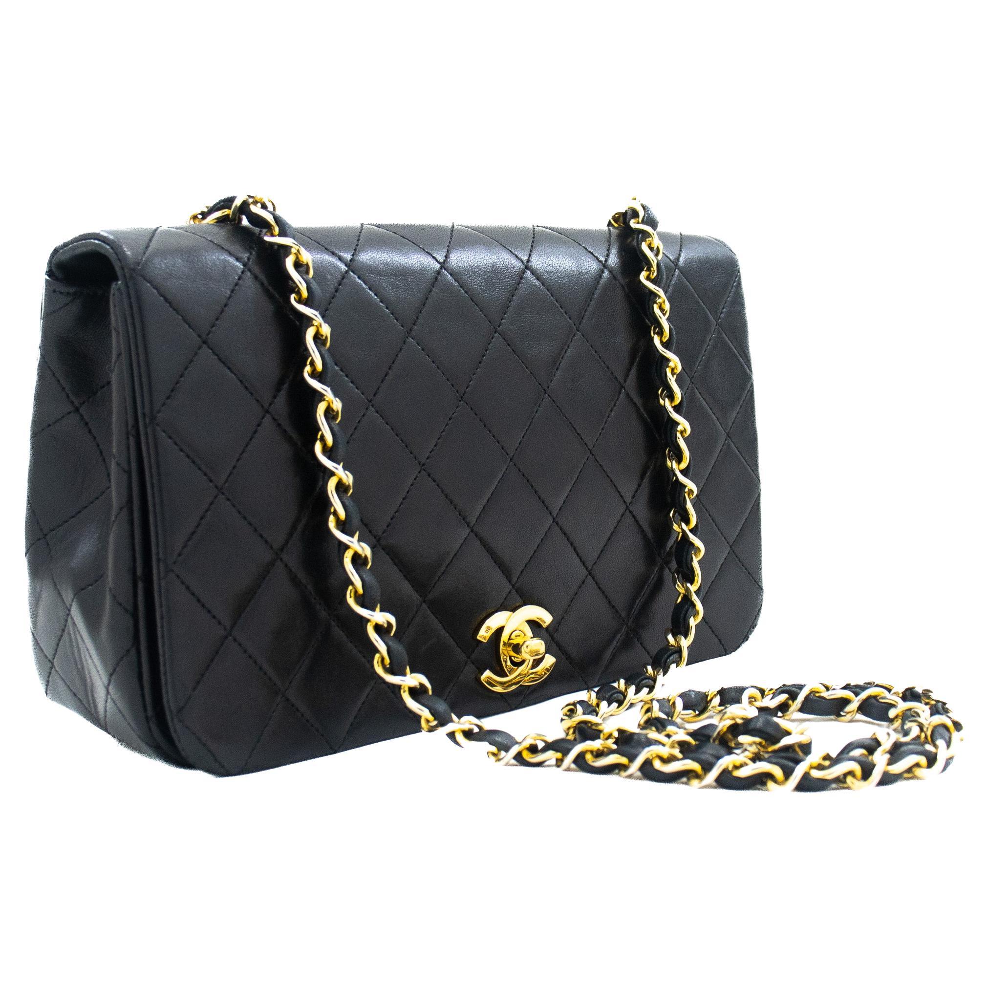 CHANEL Small Chain Shoulder Bag Clutch Black Quilted Flap Lambskin j85 in  2023