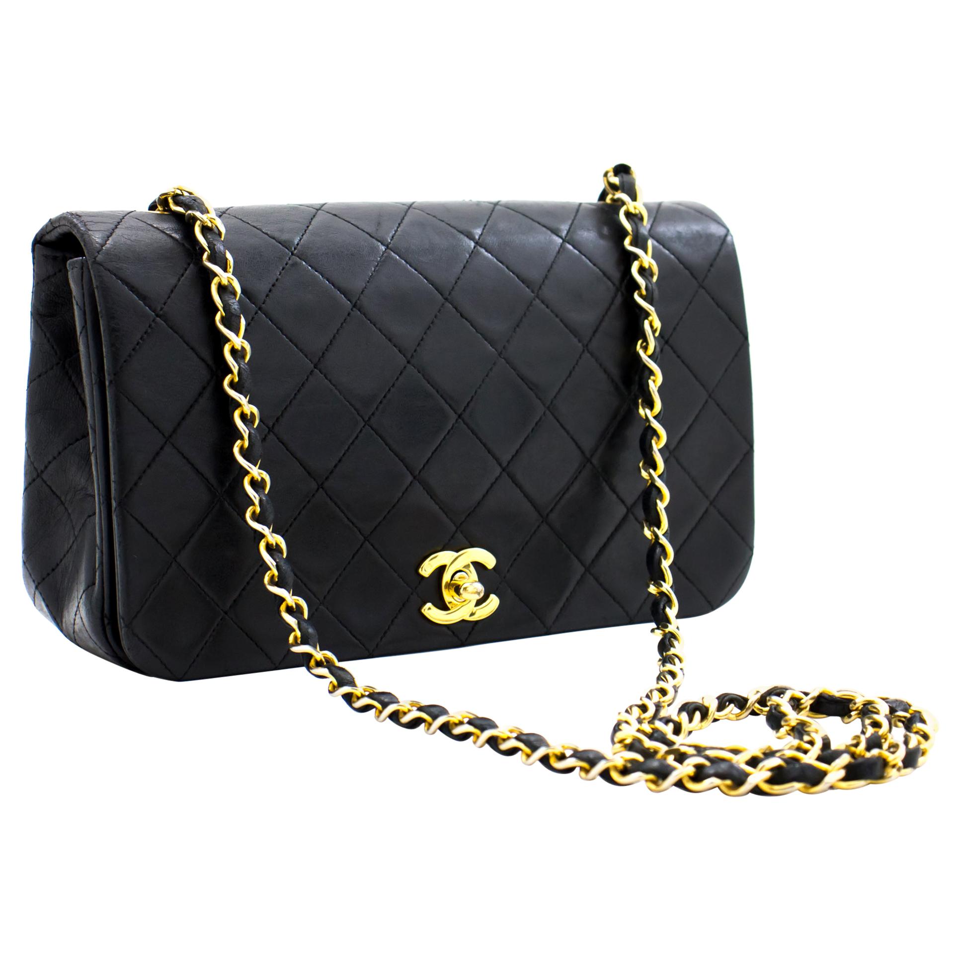 CHANEL Full Chain Flap Shoulder Crossbody Bag Black Quilted Lamb