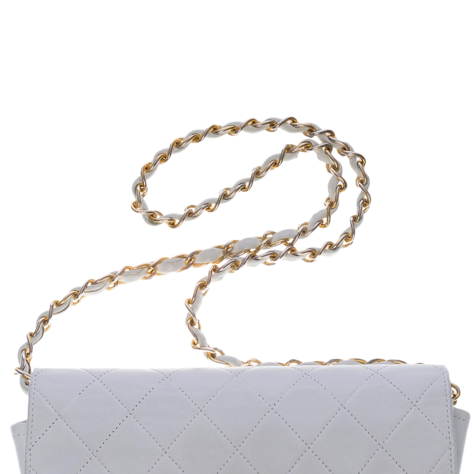 Chanel Full flap Mini shoulder bag in white quilted lambskin, GHW 2