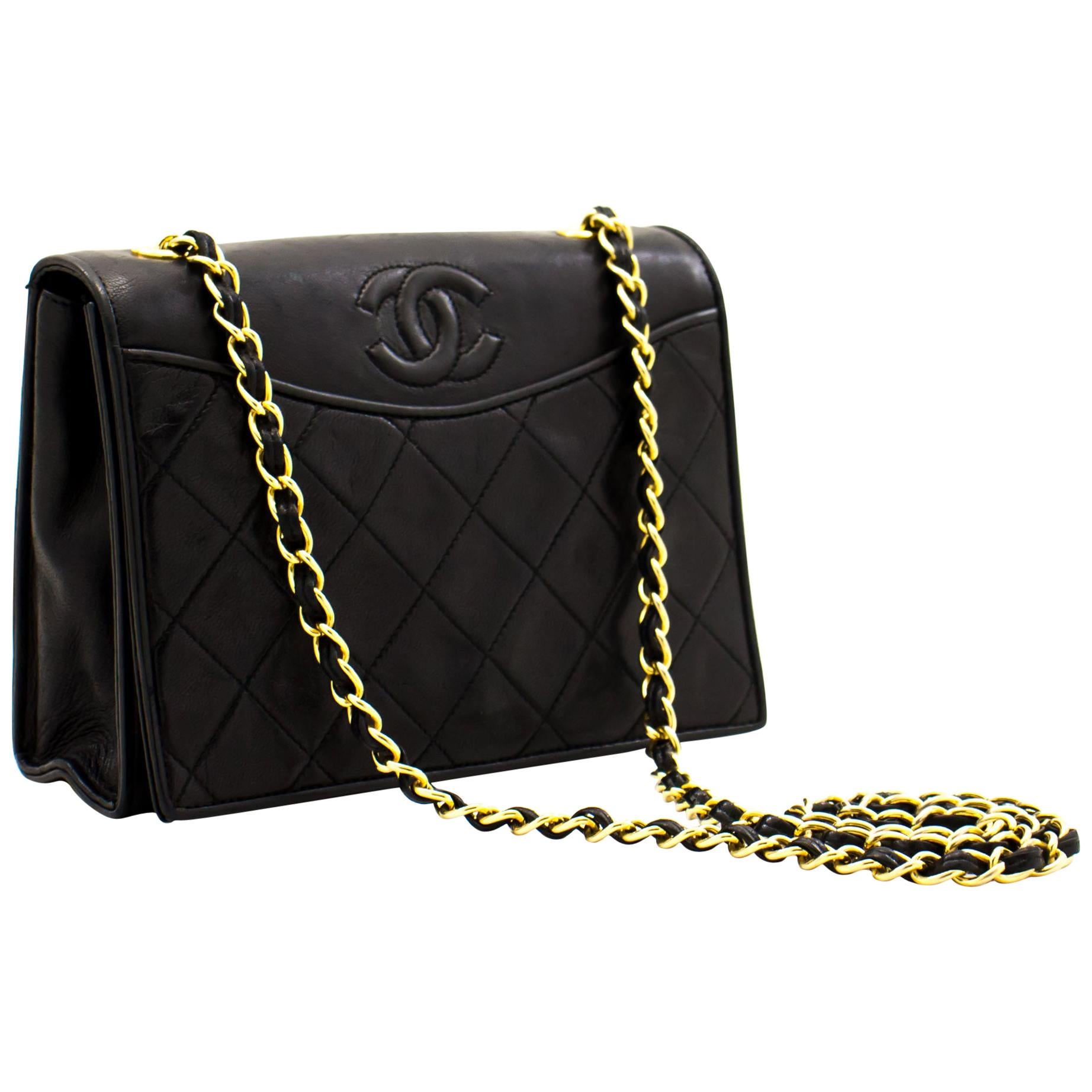 CHANEL Full Flap Classic Chain Shoulder Bag Black Quilted Lambskin