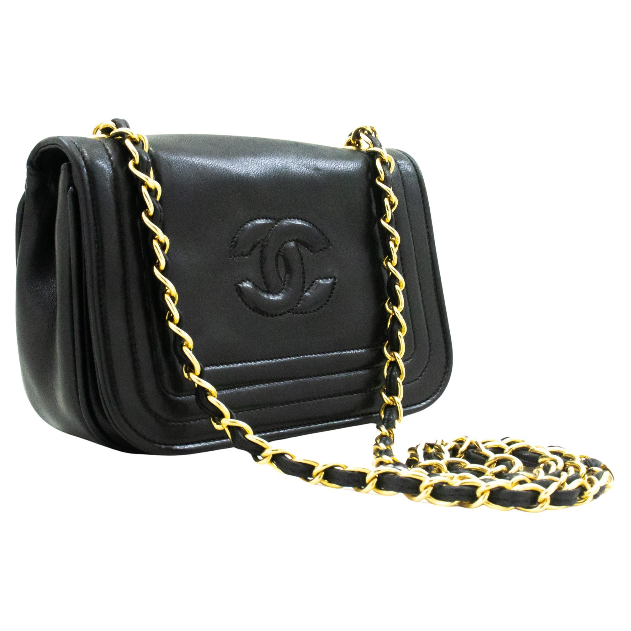 CHANEL Full Flap Mini Small Chain Shoulder Bag Black Coco Quilted