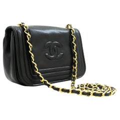 CHANEL Full Flap Mini Small Chain Shoulder Bag Black Coco Quilted