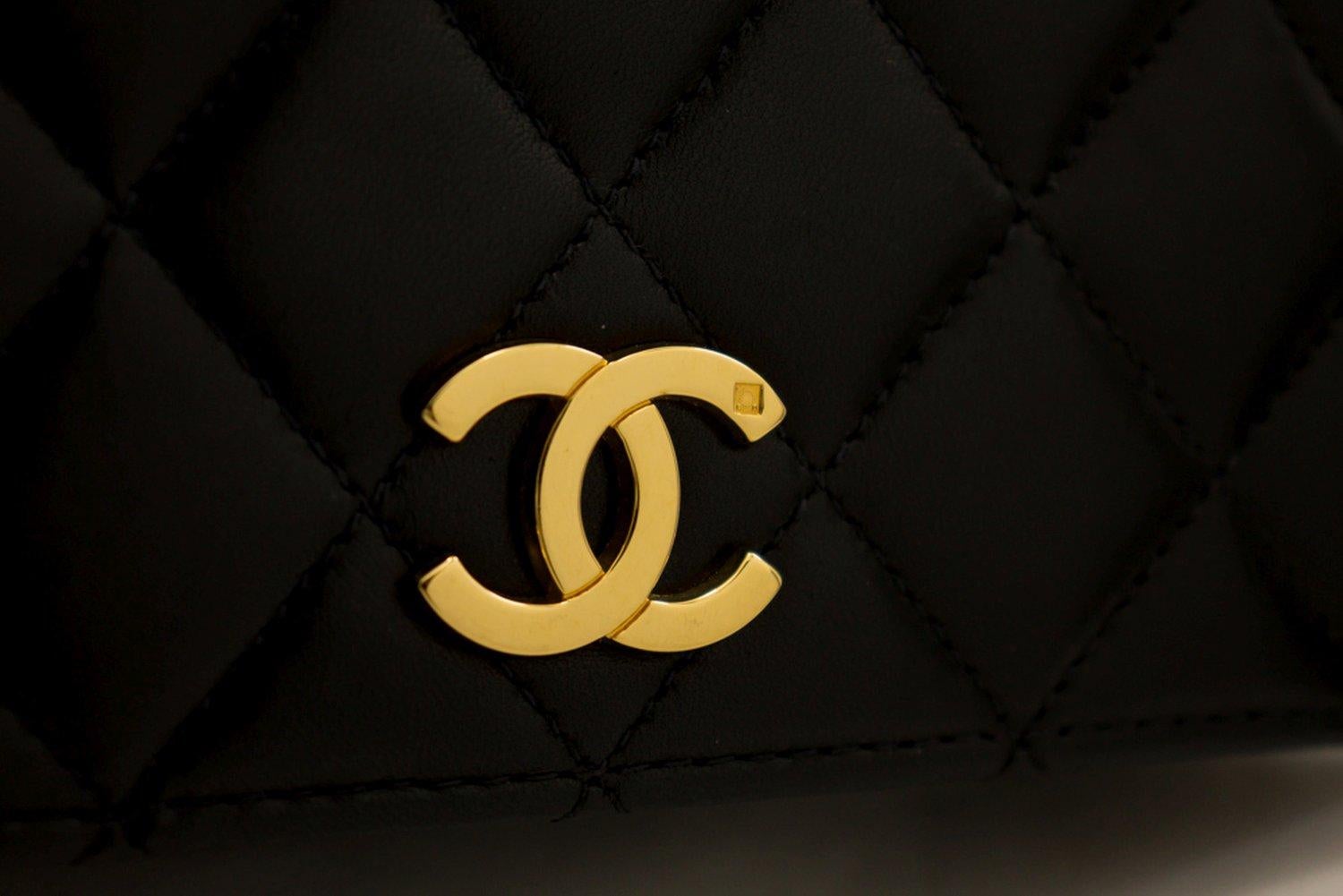 CHANEL Full Flap Small Chain Shoulder Bag Black Clutch Quilted 8