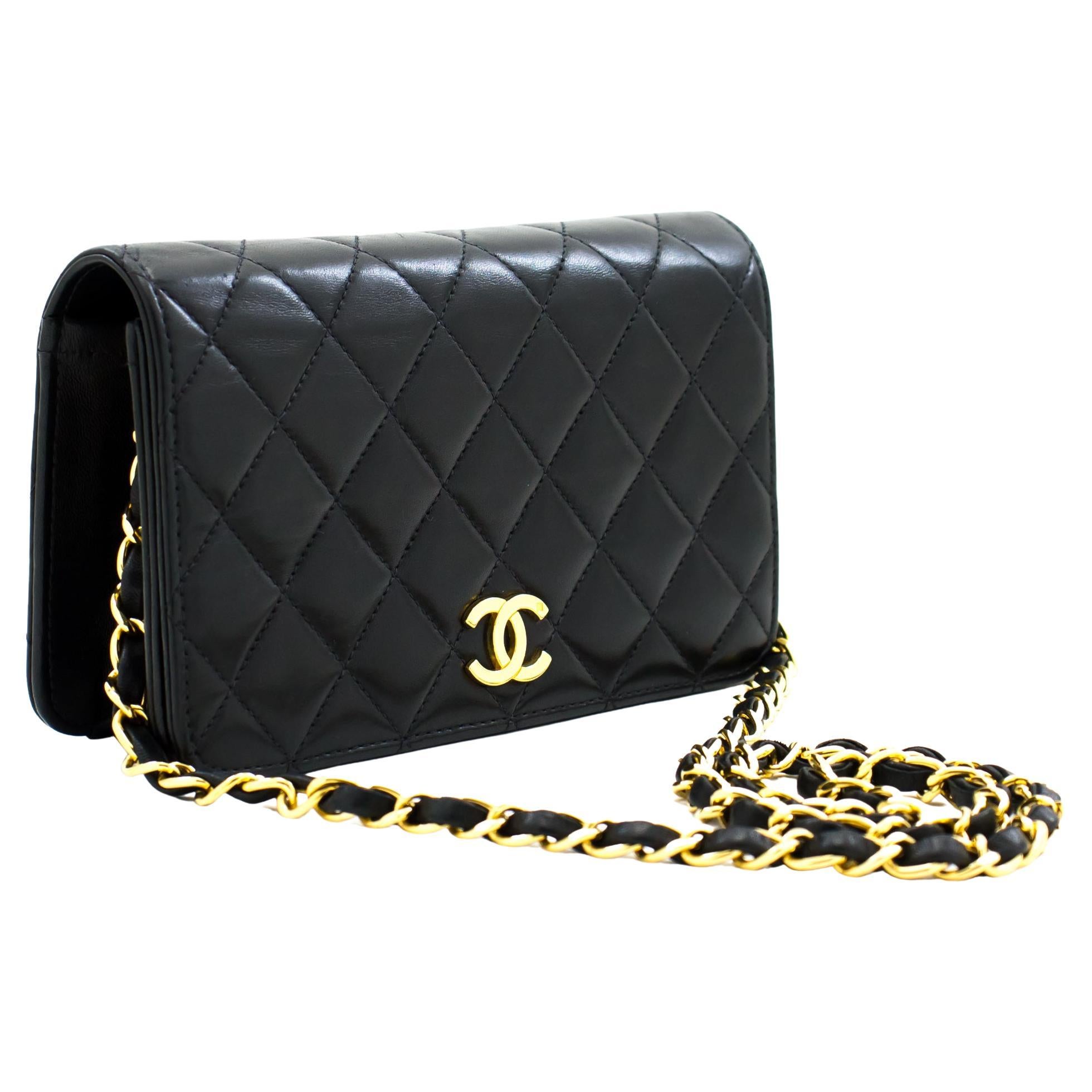 CHANEL Full Flap Small Chain Shoulder Bag Black Clutch Quilted