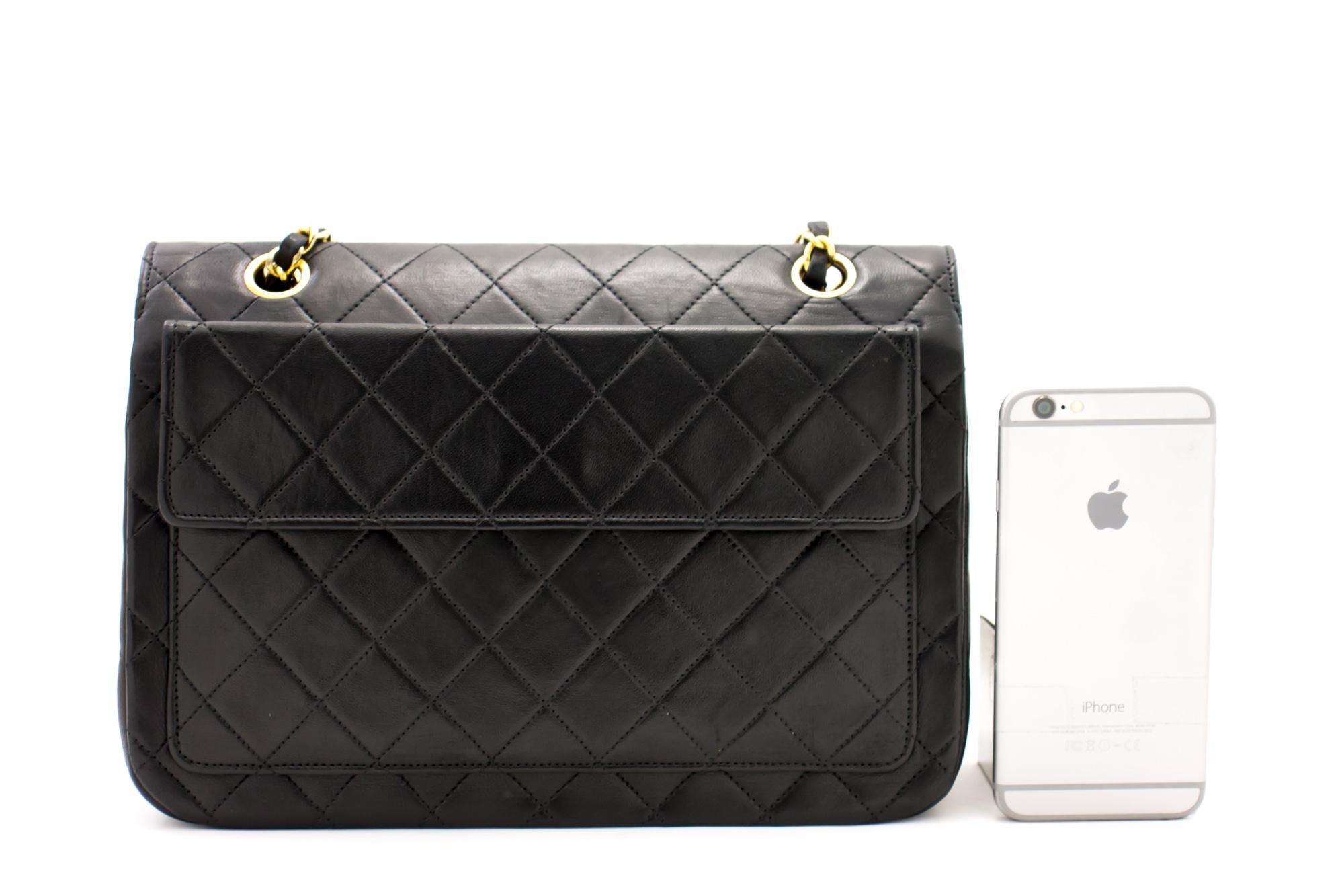 CHANEL Full Flap Vintage Chain Shoulder Bag Black Quilted Lambskin In Good Condition For Sale In Takamatsu-shi, JP