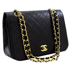 CHANEL Full Flap Vintage Chain Shoulder Bag Black Quilted Lambskin