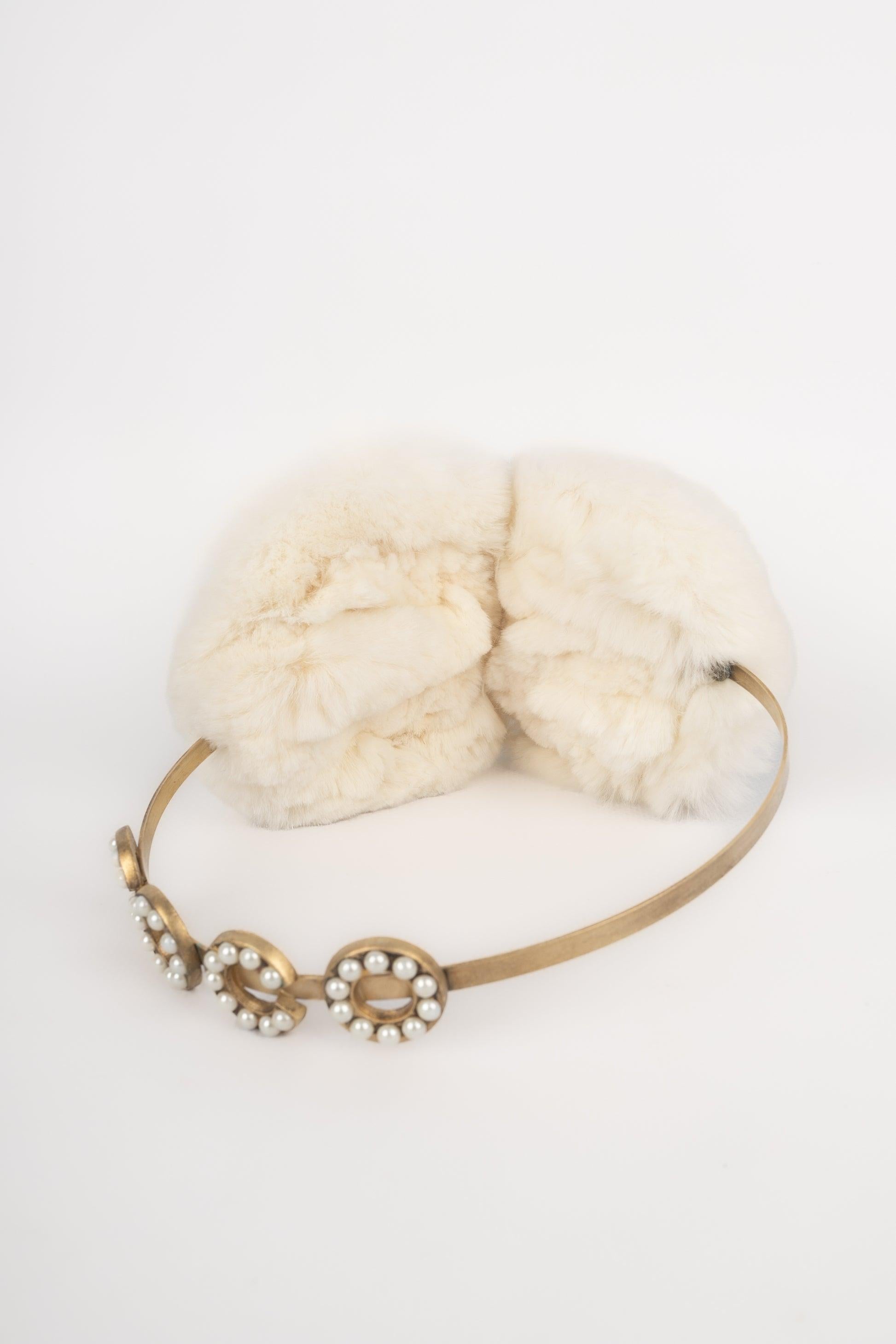 Chanel Fur Earmuffs with Golden Metal Ring and Costume Pearls, 2001 For Sale 1