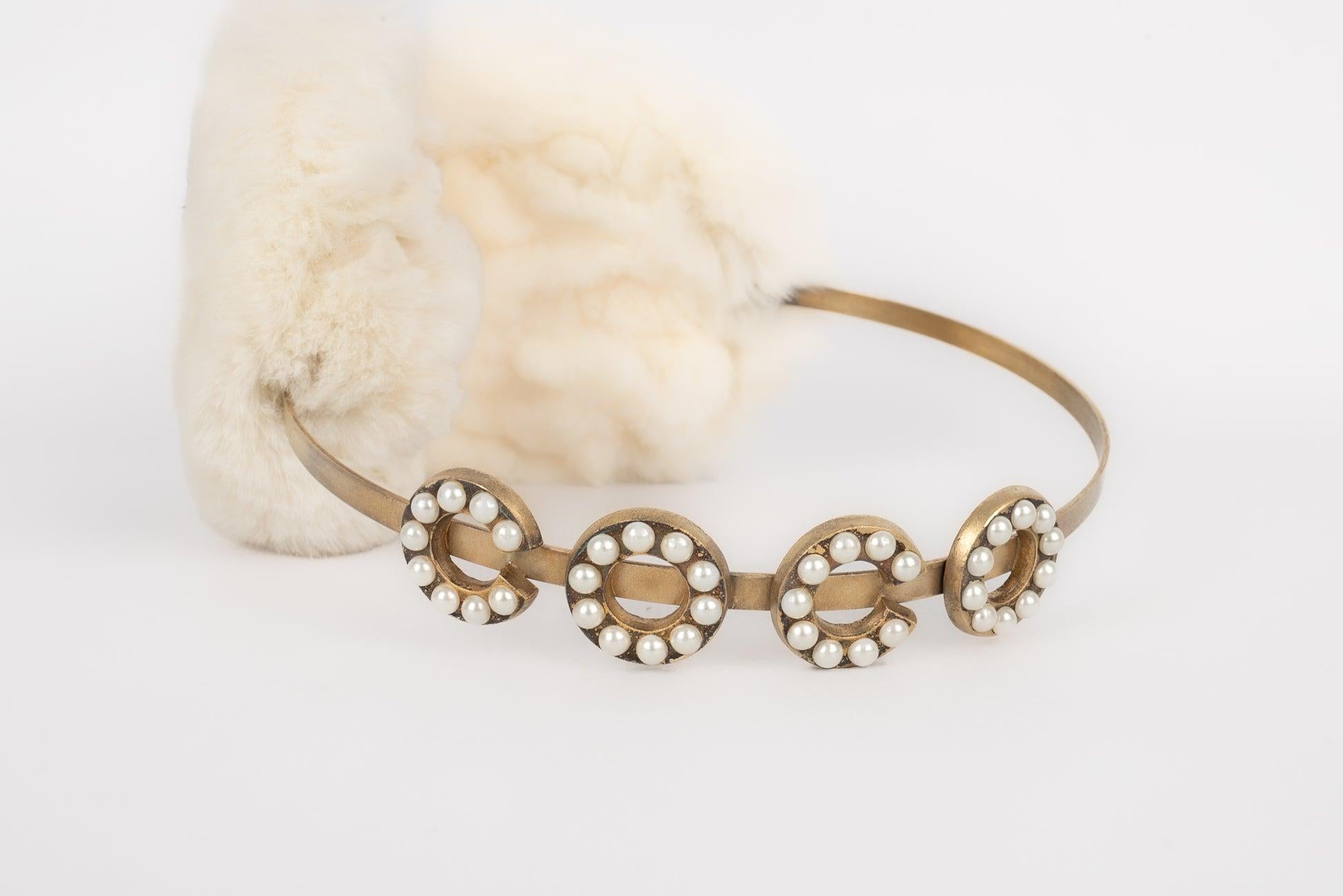 Chanel Fur Earmuffs with Golden Metal Ring and Costume Pearls, 2001 For Sale 2