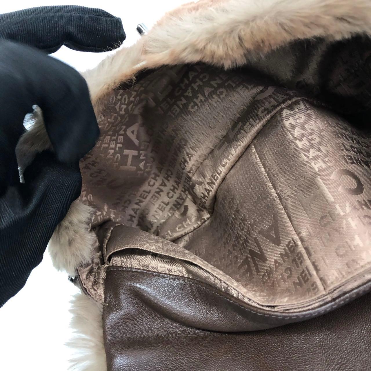 Chanel Fur Flap Bag Brown Grey Chincilla Bag Multi-Layer Chain en vente 8