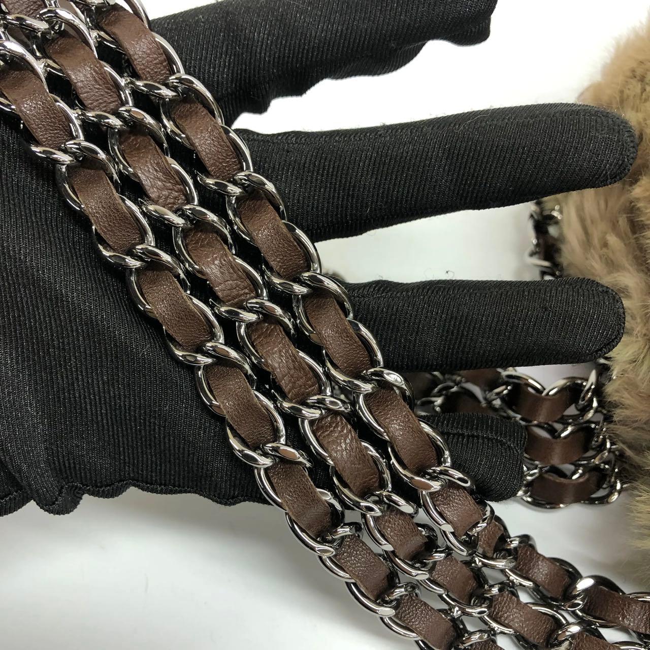 Chanel Fur Flap Bag Brown Grey Chincilla Bag Multi-Layer Chain en vente 11