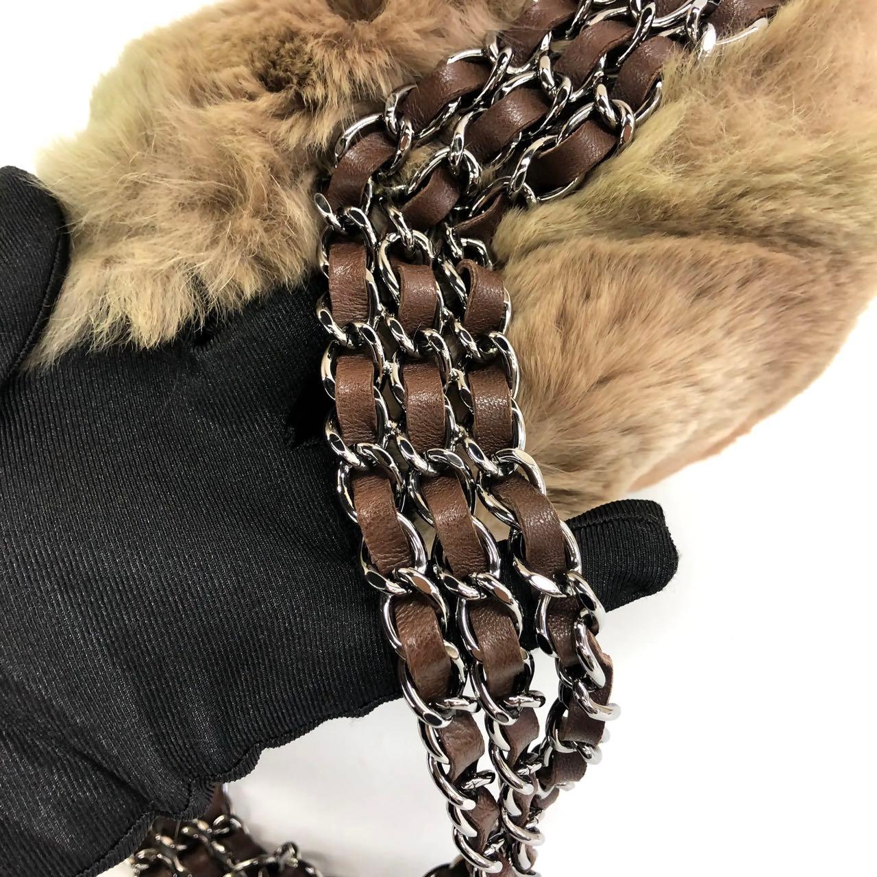 Chanel Fur Flap Bag Brown Grey Chincilla Bag Multi-Layer Chain en vente 12