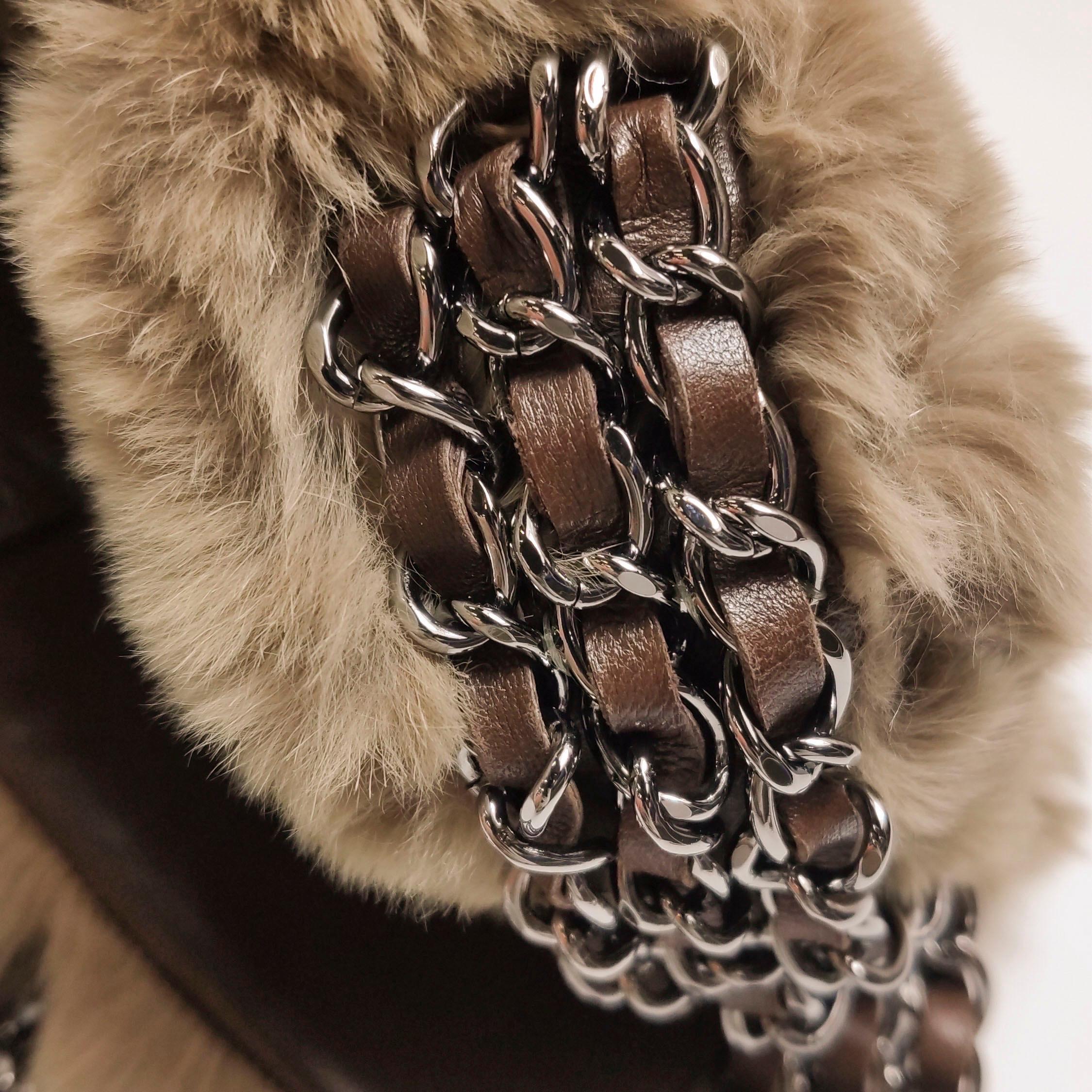 Chanel Fur Flap Bag Brown Grey Chincilla Bag Multi-Layer Chain 14